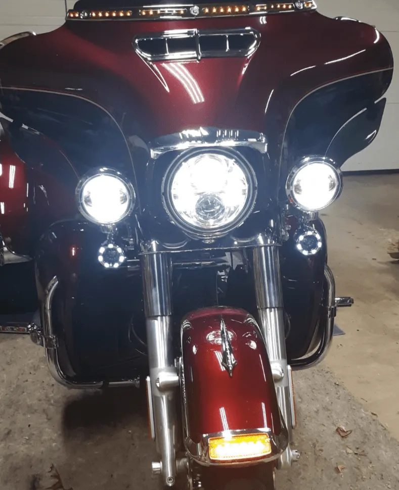 Eagle Lights 2” Infinity Beam Front and Rear (1157) LED Turn Signal Kit w/ Running LED Light Ring Covers for Harley Davidson Motorcycles