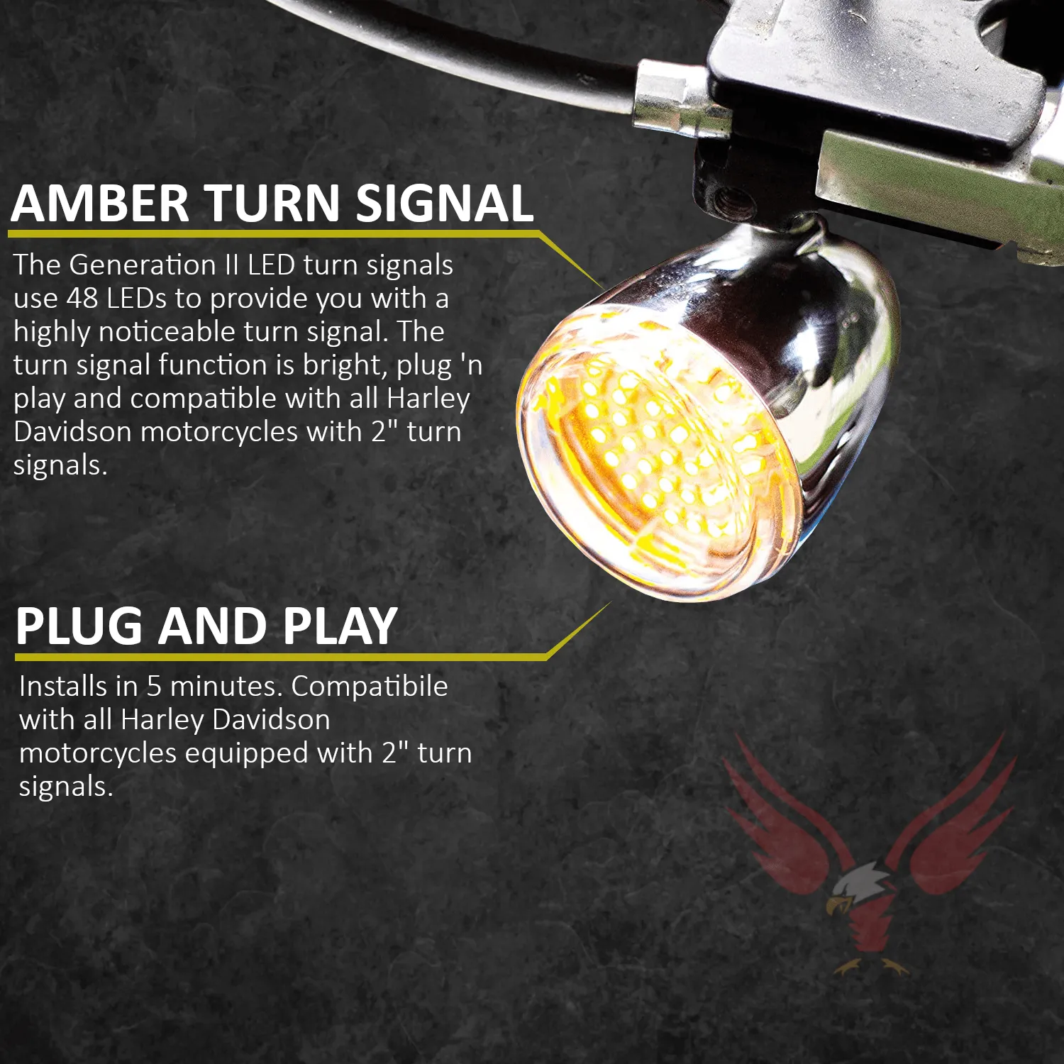 Eagle Lights 2" Generation II Front and Rear LED Turn Signals Kit for Harley Davidson Motorcycles- Front 1157 / Rear 1156 / Rear LEDs Red