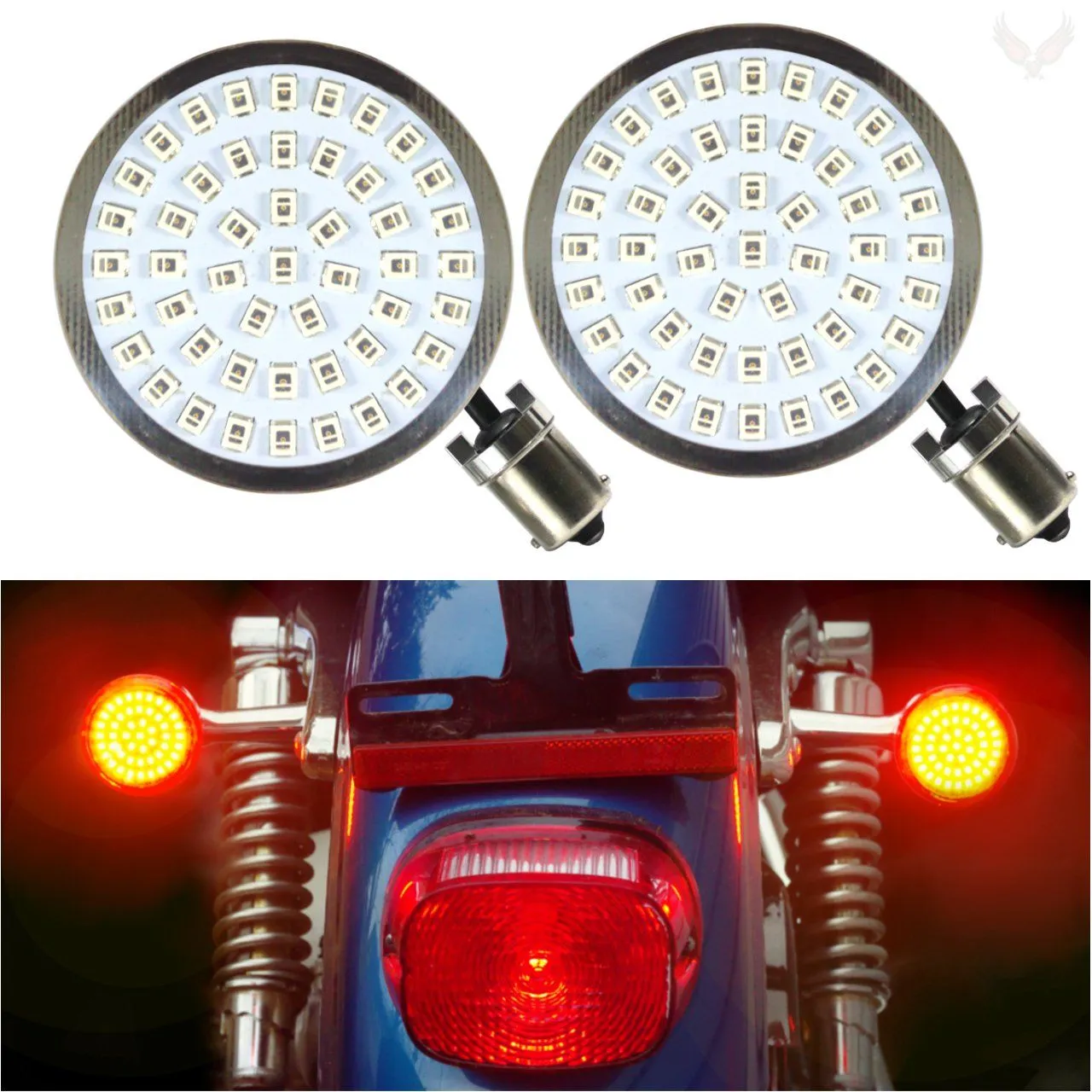 Eagle Lights 2" Generation II Front and Rear LED Turn Signals Kit for Harley Davidson Motorcycles- Front 1157 / Rear 1156 / Rear LEDs Red