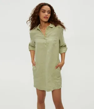 Eleanor Linen Shirt Dress - Sage