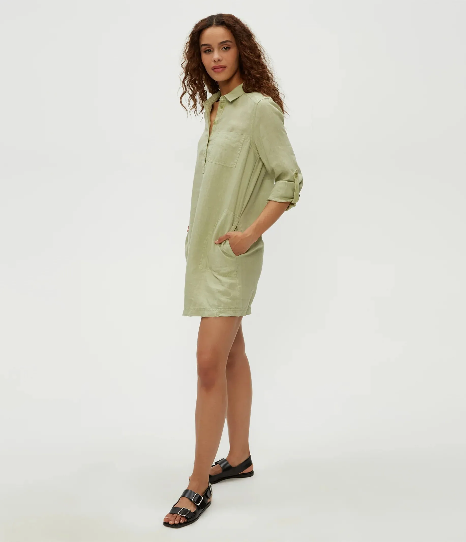 Eleanor Linen Shirt Dress - Sage