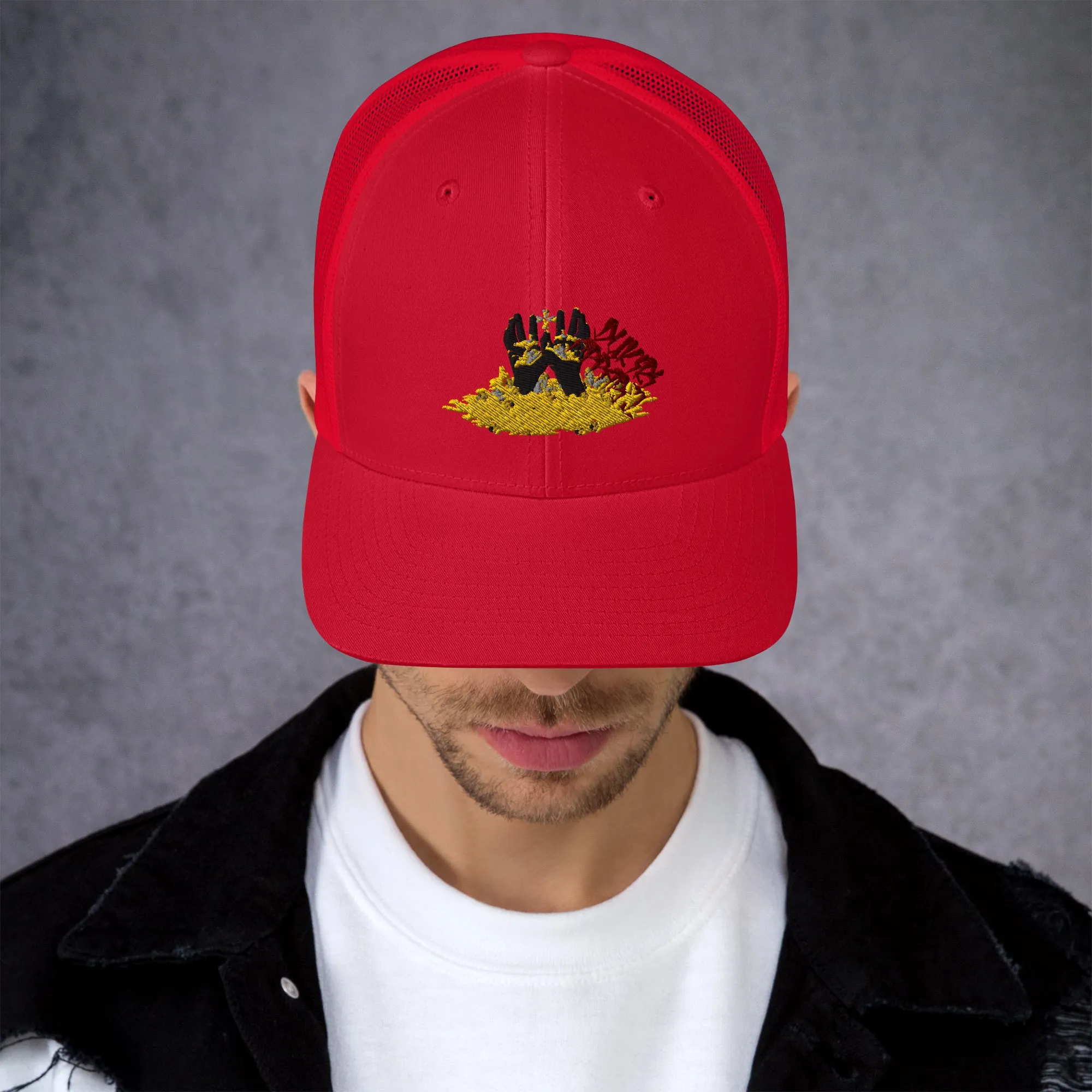 Embroidered Conquerors Red Trucker Cap