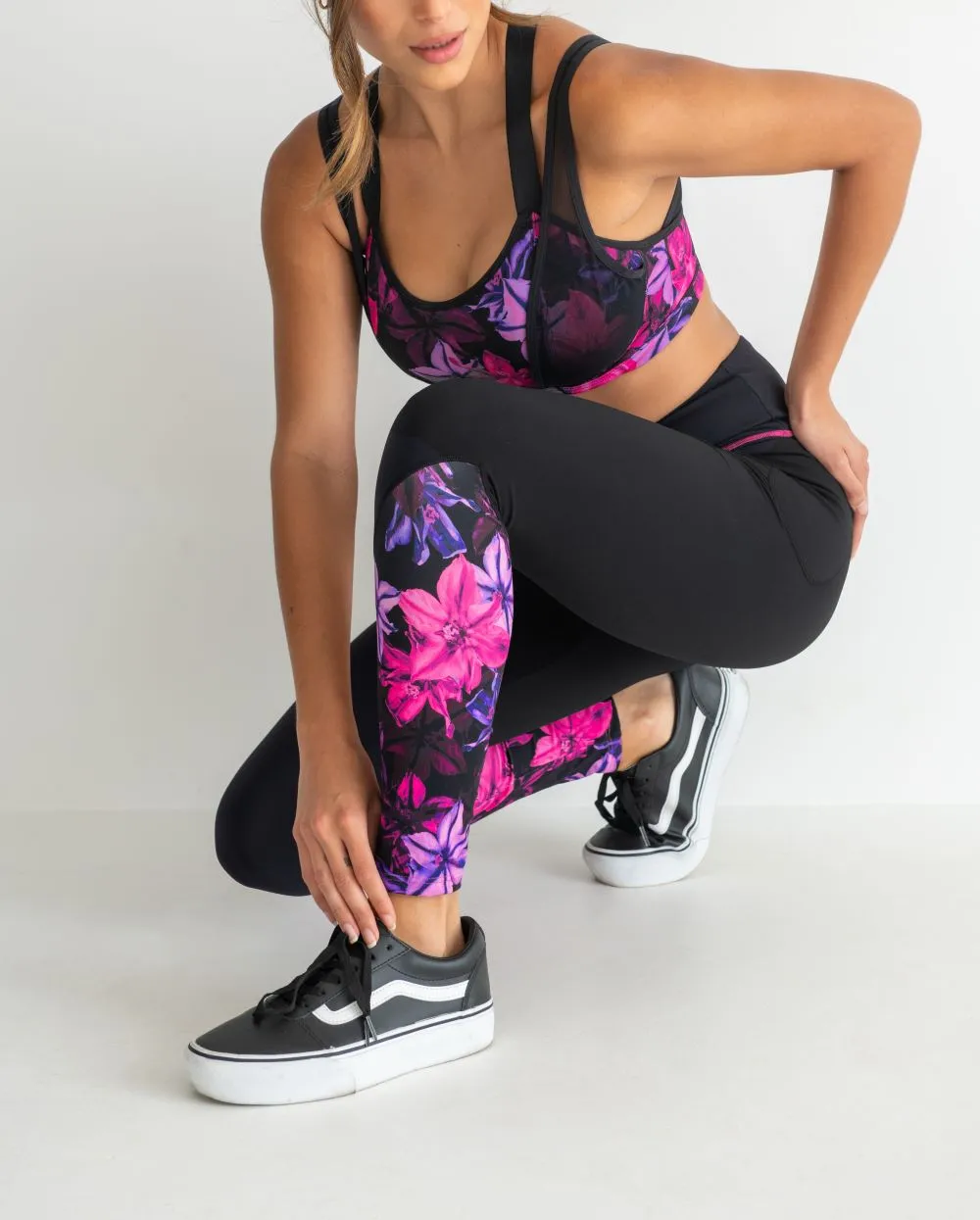 Energy Full Length Sports Leggings In Black Floral - Pour Moi
