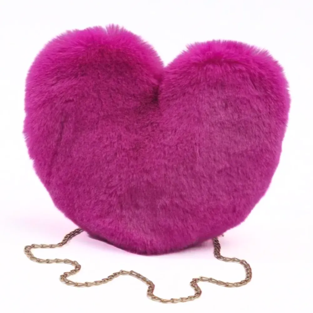 FLUFFY Faux Fur Heart Novelty Crossbody Bags with Removable Gold Chain Strap in Multiple Colors