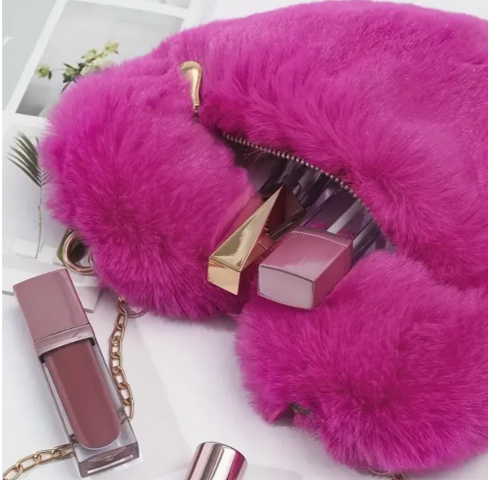 FLUFFY Faux Fur Heart Novelty Crossbody Bags with Removable Gold Chain Strap in Multiple Colors
