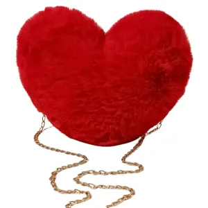 FLUFFY Faux Fur Heart Novelty Crossbody Bags with Removable Gold Chain Strap in Multiple Colors