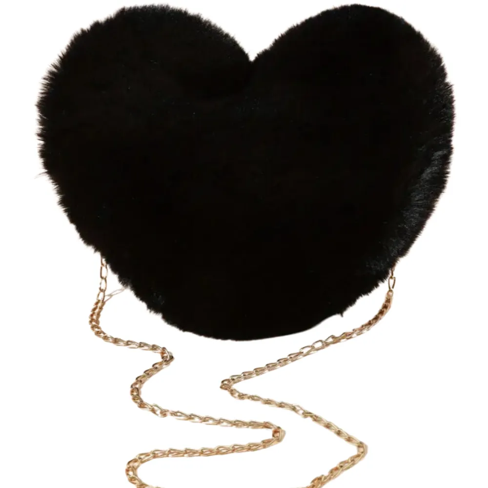 FLUFFY Faux Fur Heart Novelty Crossbody Bags with Removable Gold Chain Strap in Multiple Colors
