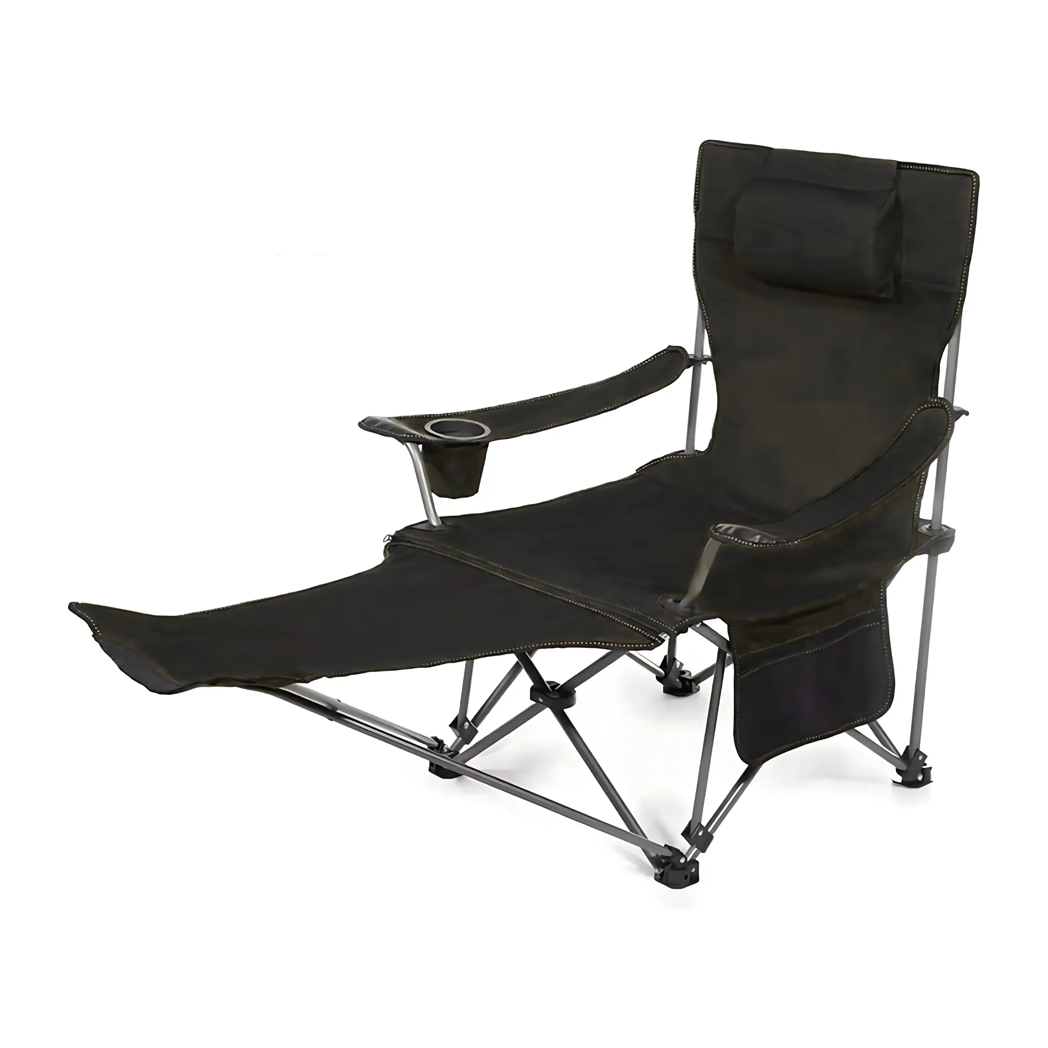 Foldable Reclining Camping Chair with Adjustable Footrest Portable Beach Lounge Chair with Pillow for Indoor Outdoor