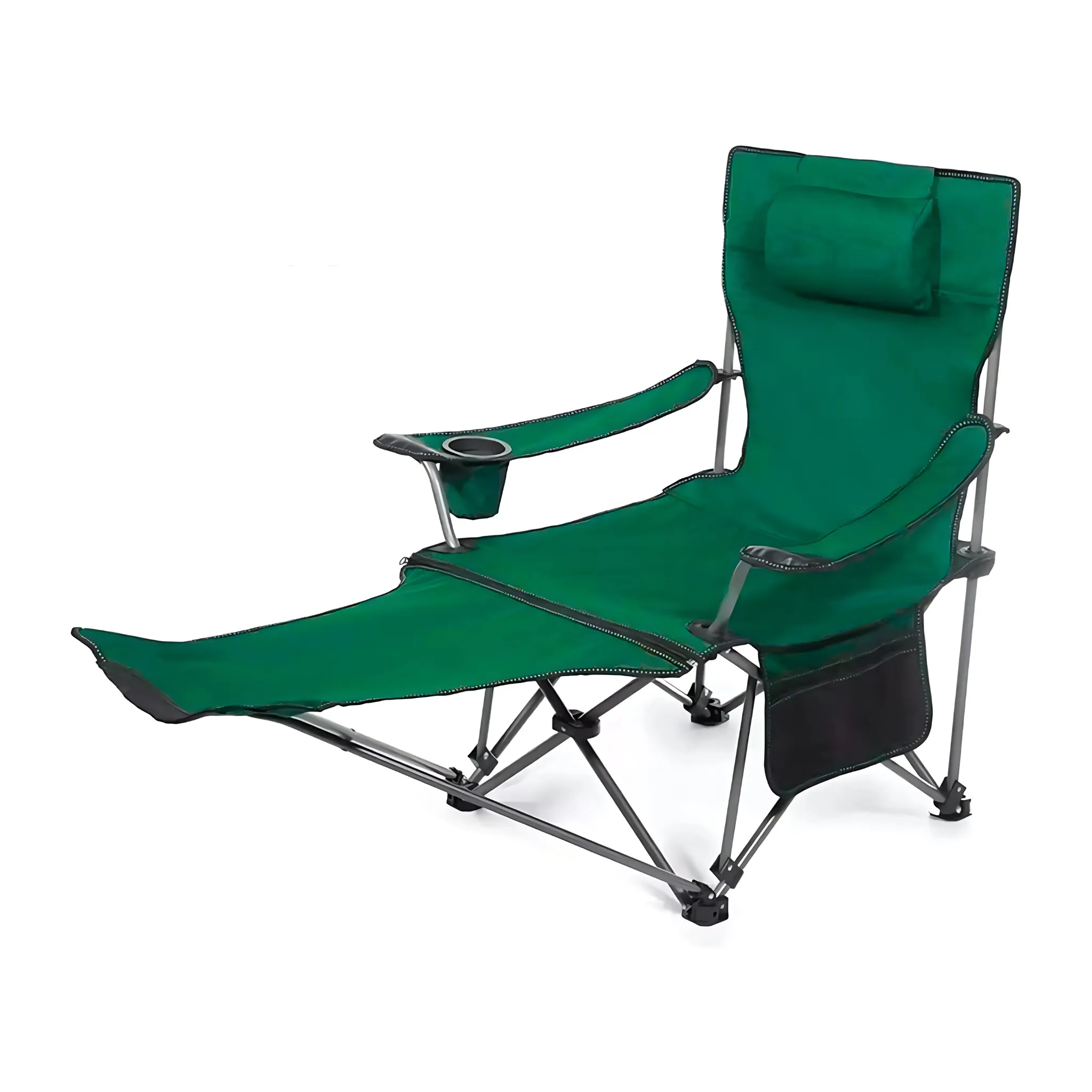 Foldable Reclining Camping Chair with Adjustable Footrest Portable Beach Lounge Chair with Pillow for Indoor Outdoor