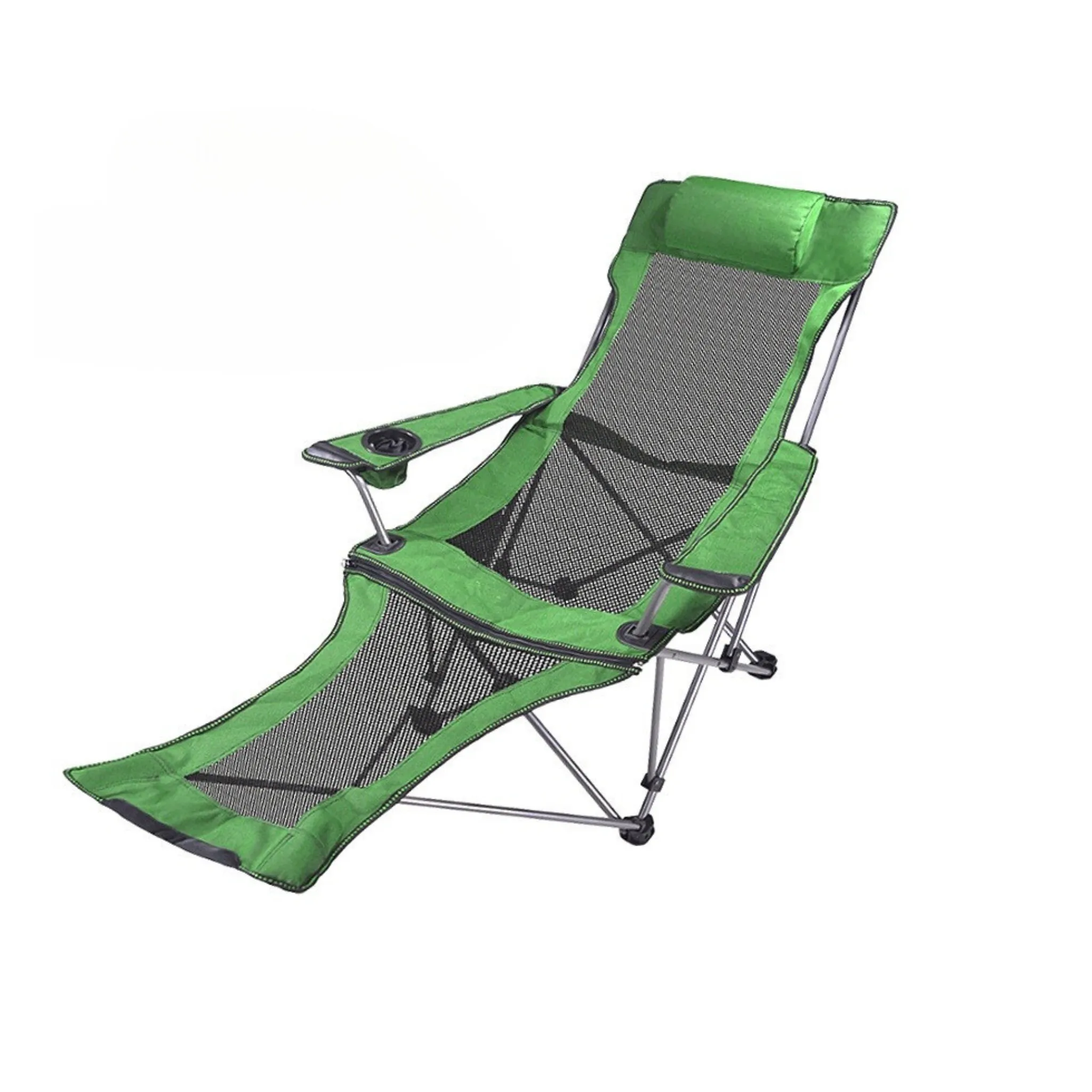 Foldable Reclining Camping Chair with Adjustable Footrest Portable Beach Lounge Chair with Pillow for Indoor Outdoor