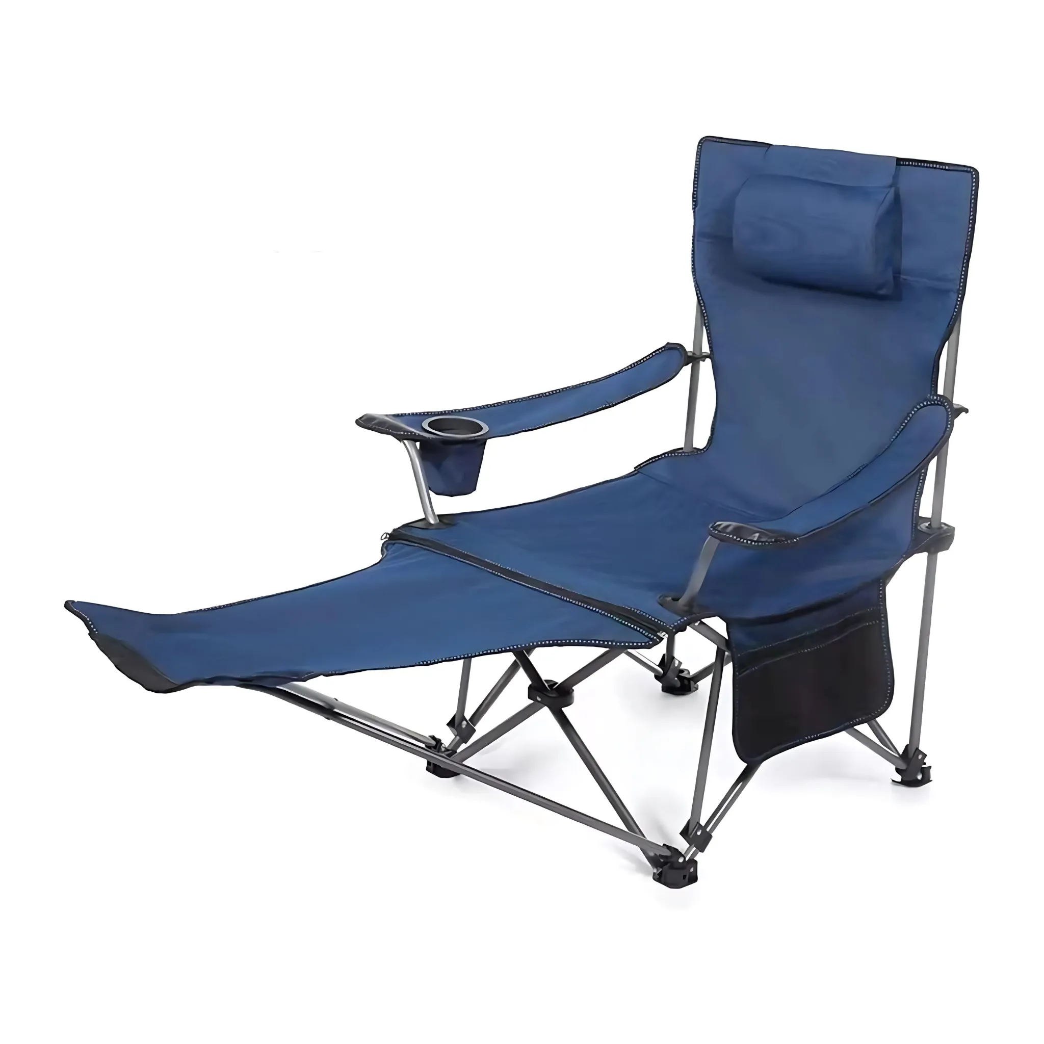 Foldable Reclining Camping Chair with Adjustable Footrest Portable Beach Lounge Chair with Pillow for Indoor Outdoor