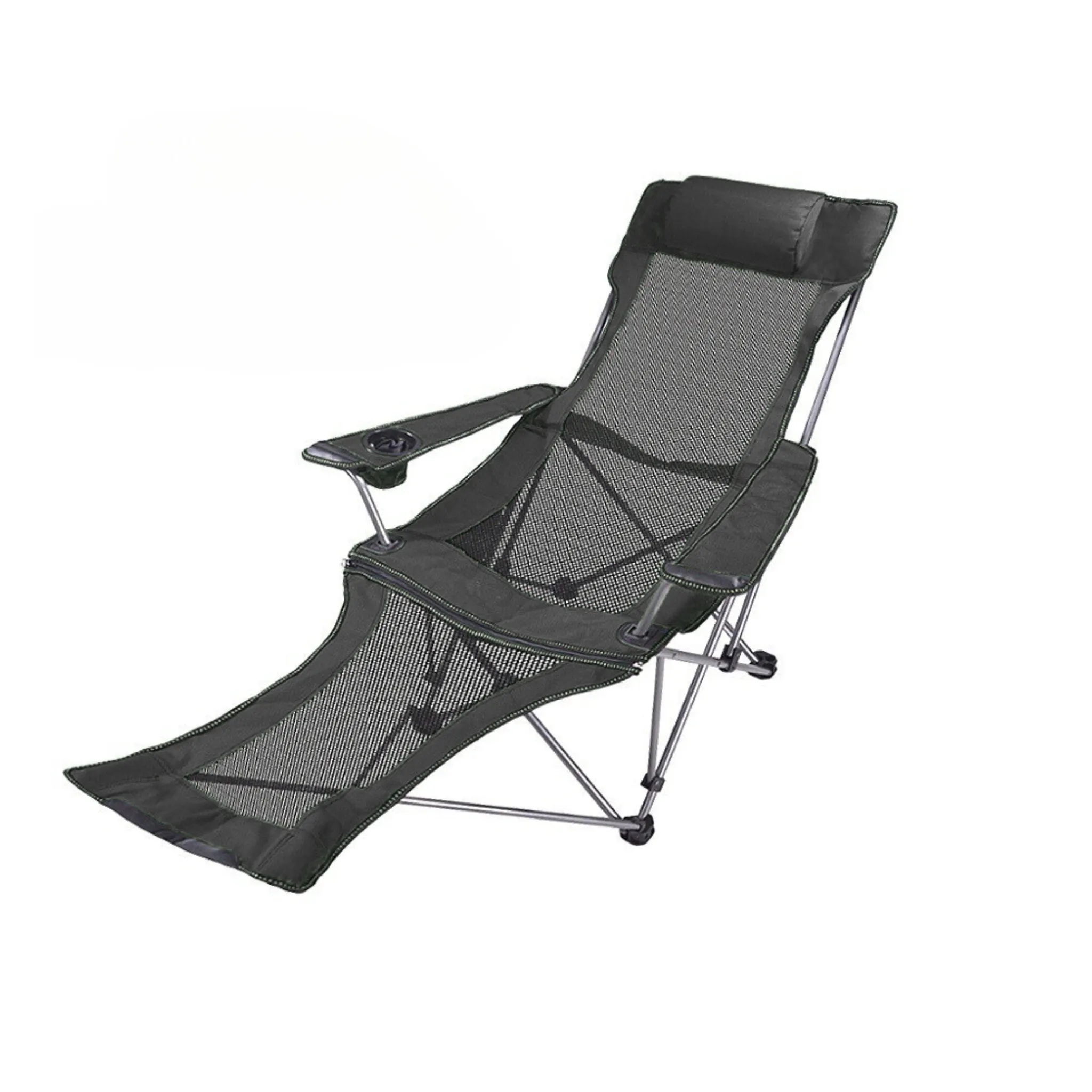 Foldable Reclining Camping Chair with Adjustable Footrest Portable Beach Lounge Chair with Pillow for Indoor Outdoor