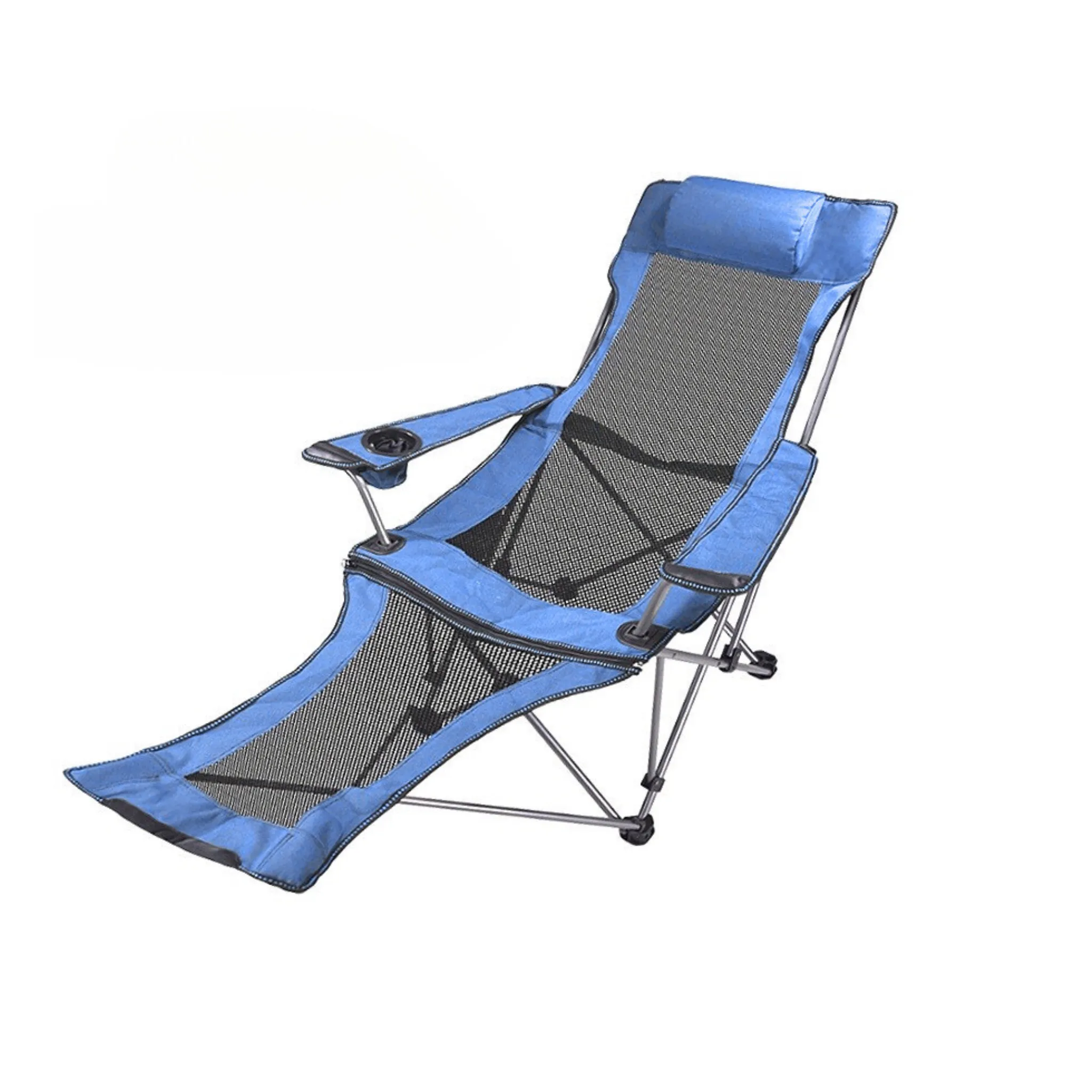 Foldable Reclining Camping Chair with Adjustable Footrest Portable Beach Lounge Chair with Pillow for Indoor Outdoor