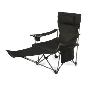 Foldable Reclining Camping Chair with Adjustable Footrest Portable Beach Lounge Chair with Pillow for Indoor Outdoor