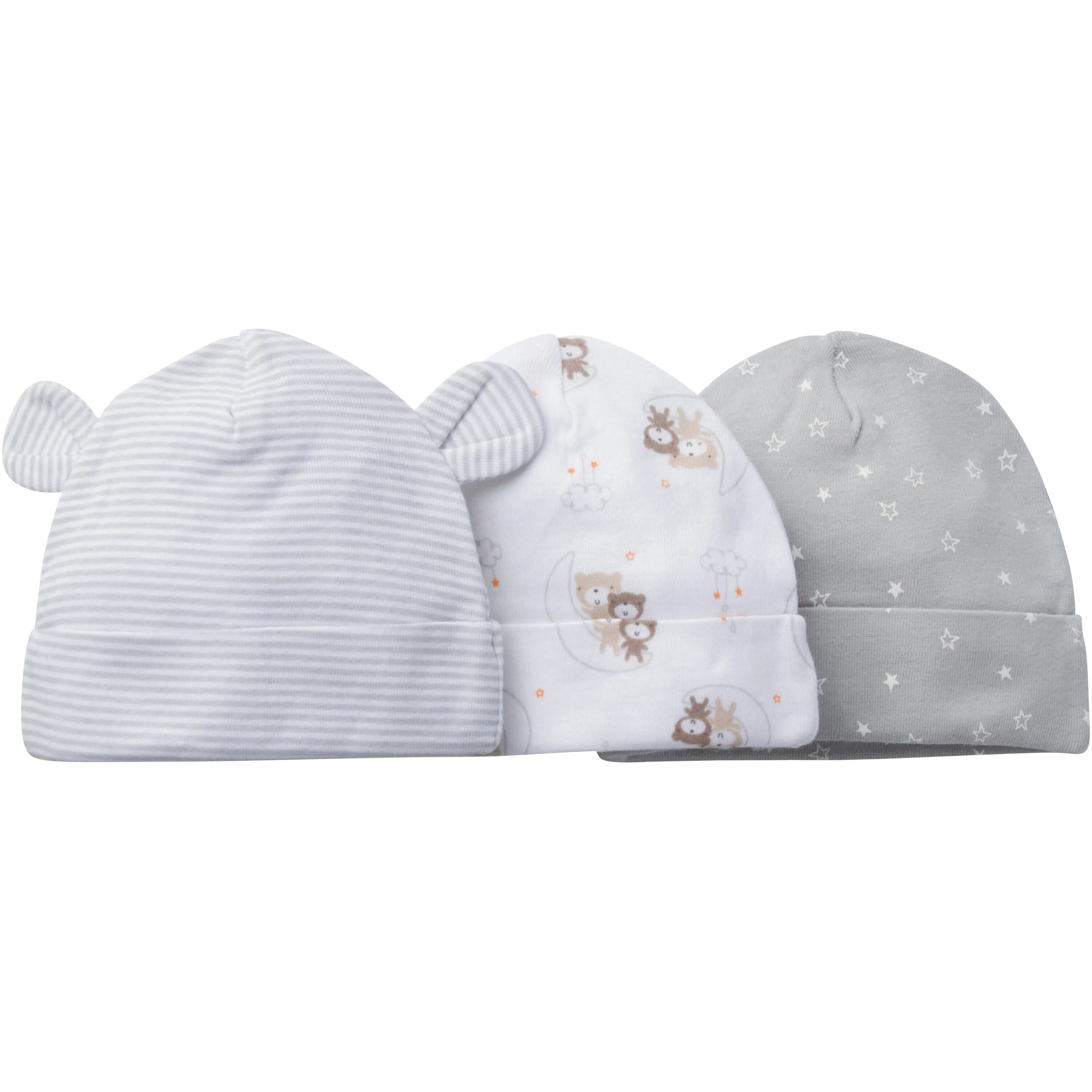 Gerber Newborn Baby Unisex Assorted Caps, 3-Pack
