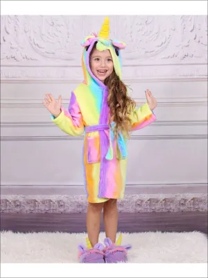 Girls Lavender Unicorn Star Print Bathrobe