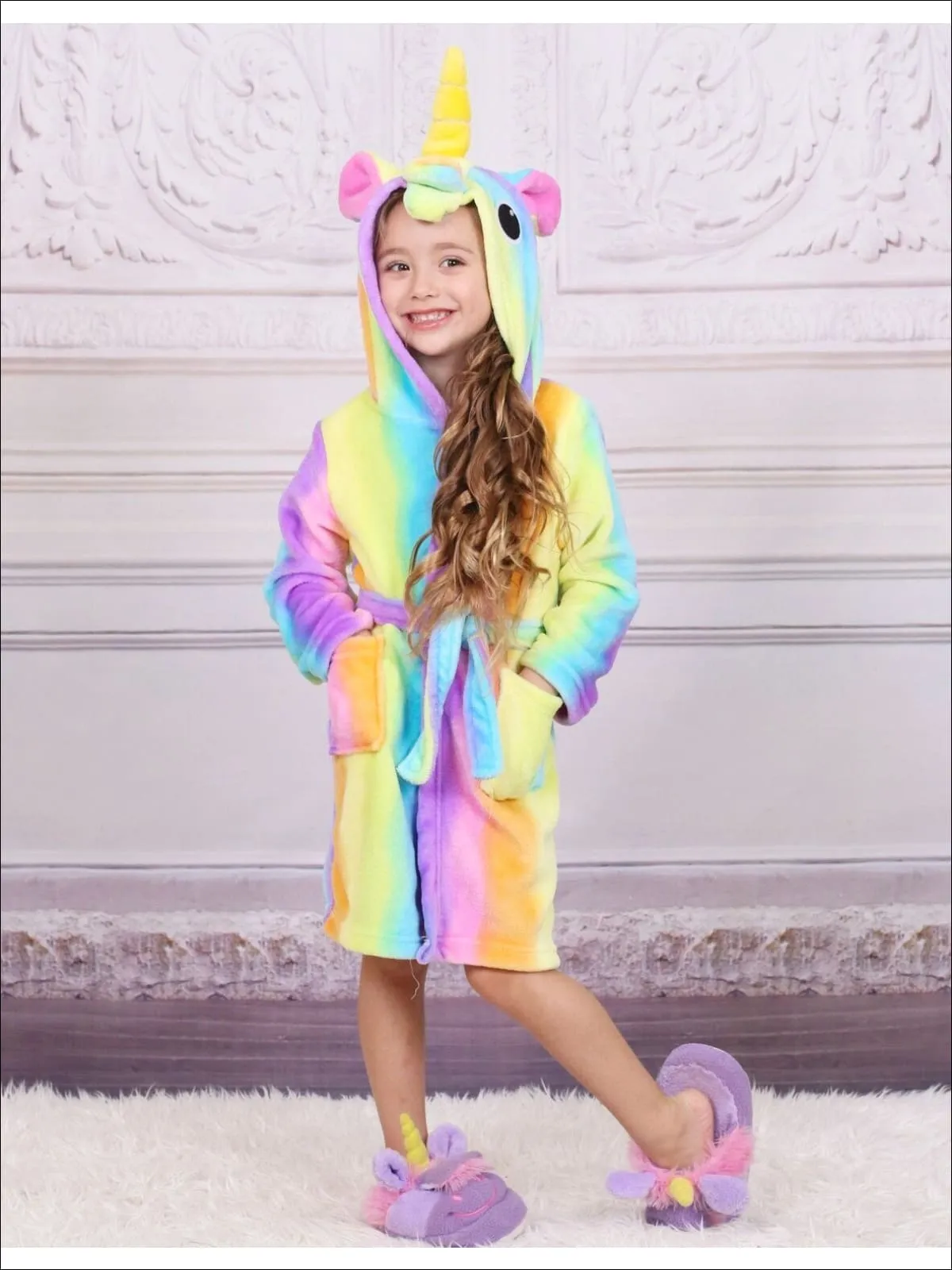 Girls Lavender Unicorn Star Print Bathrobe