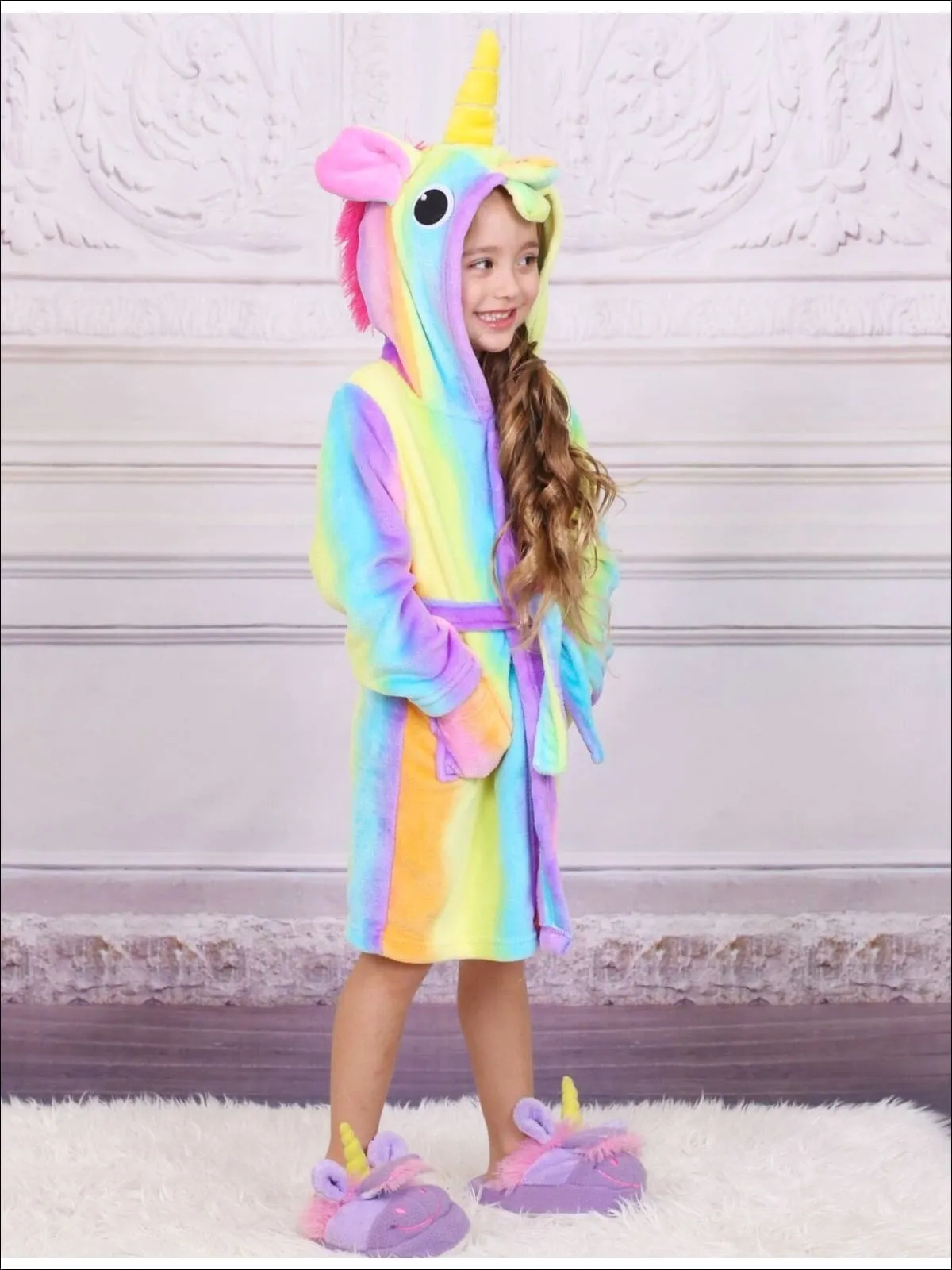 Girls Lavender Unicorn Star Print Bathrobe