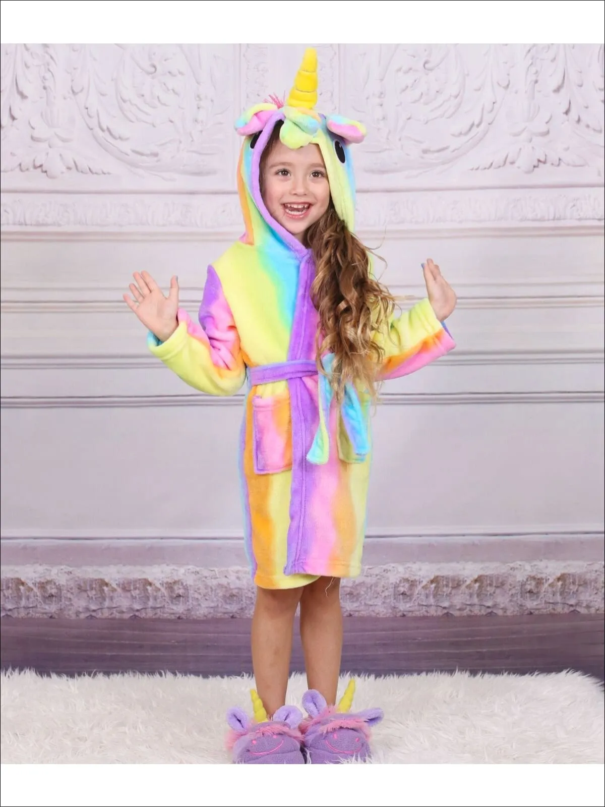 Girls Lavender Unicorn Star Print Bathrobe