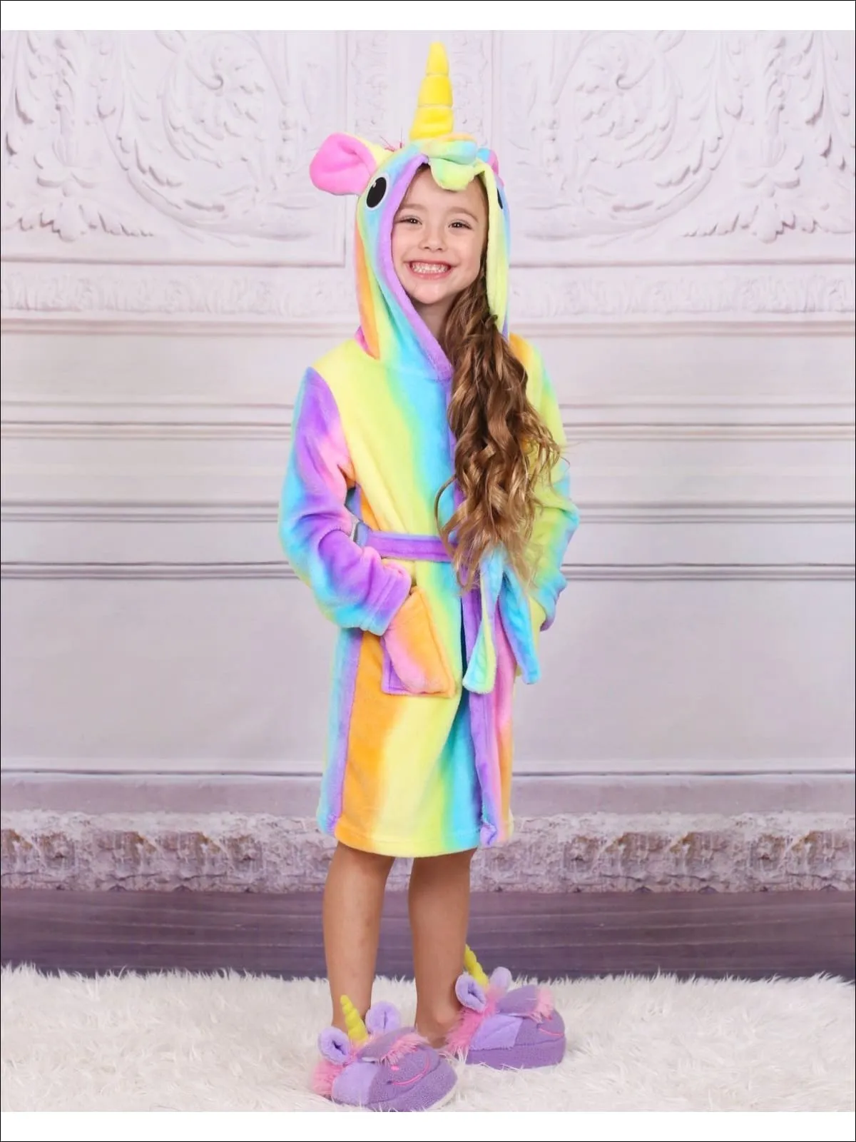 Girls Lavender Unicorn Star Print Bathrobe