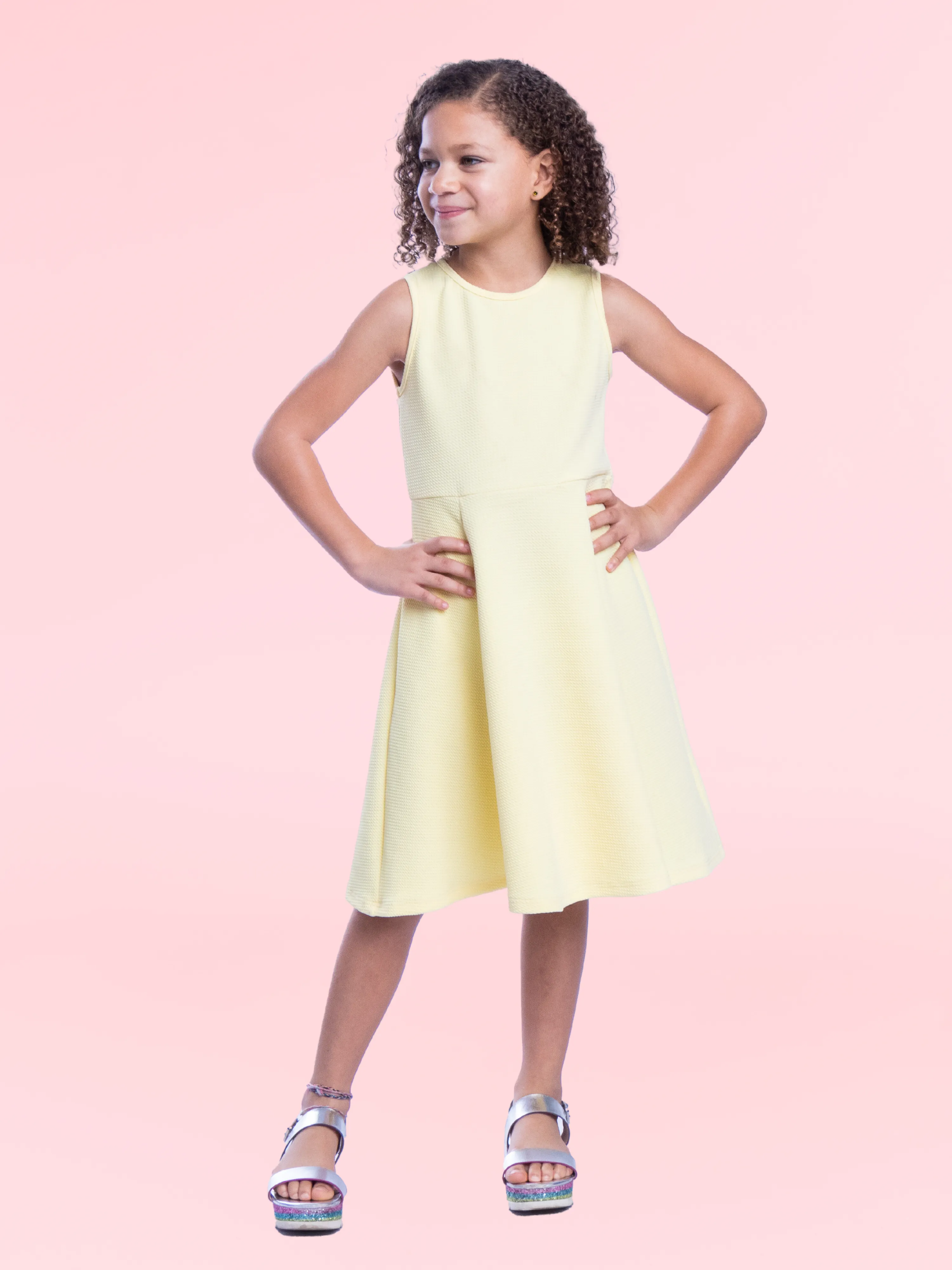 Girls Sleeveless Knee Length Fit and Flare Dress