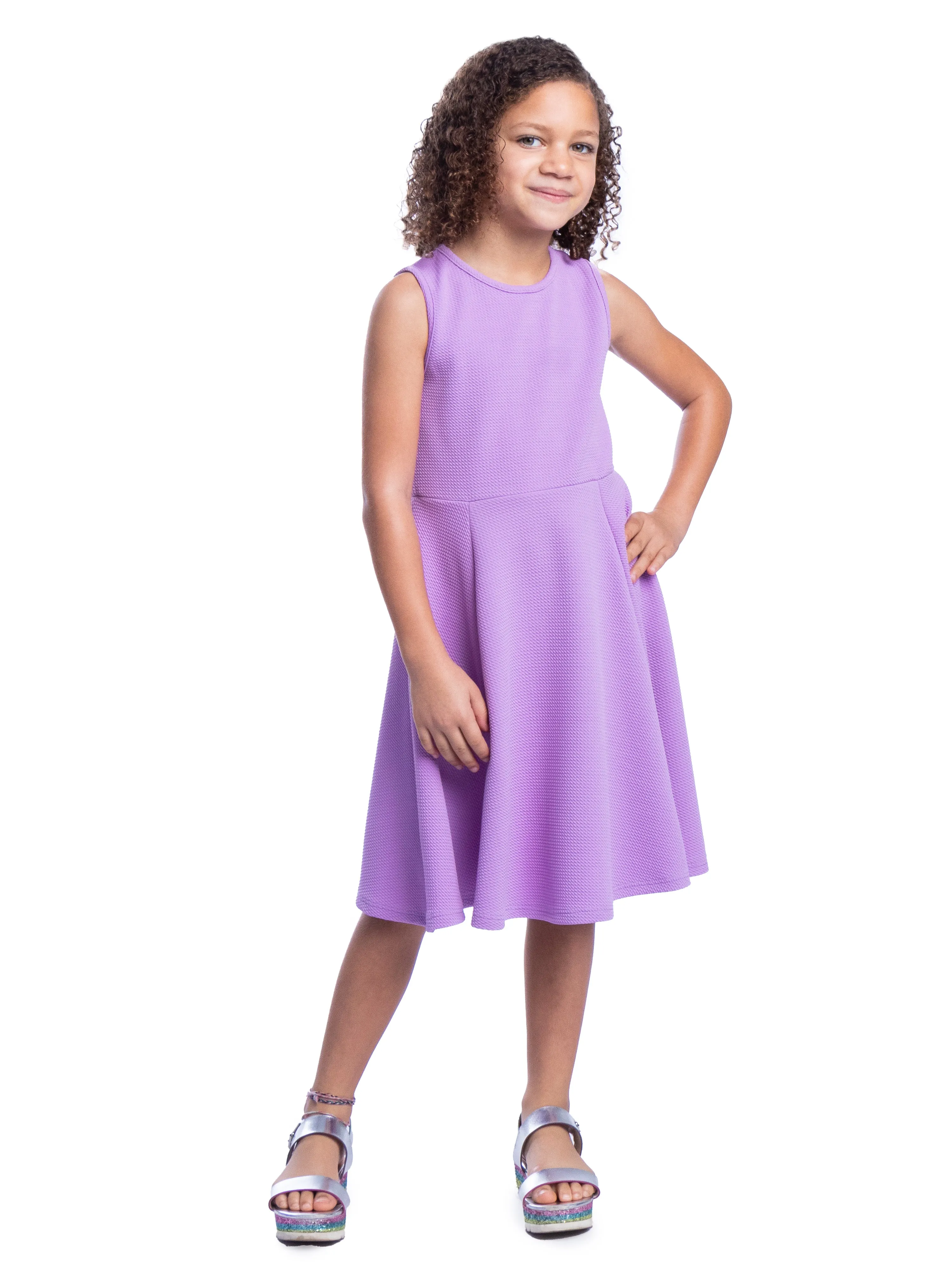 Girls Sleeveless Knee Length Fit and Flare Dress