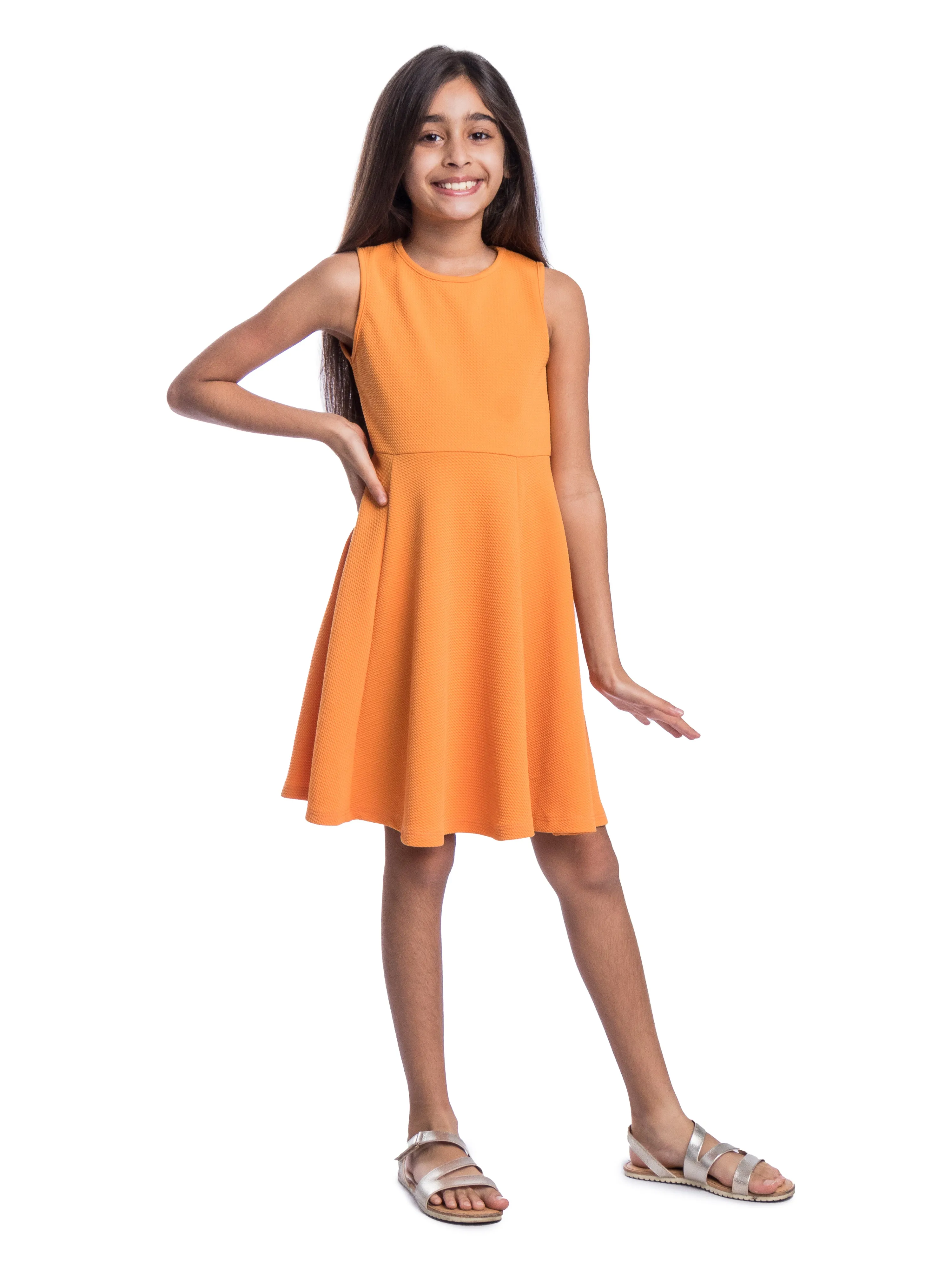 Girls Sleeveless Knee Length Fit and Flare Dress
