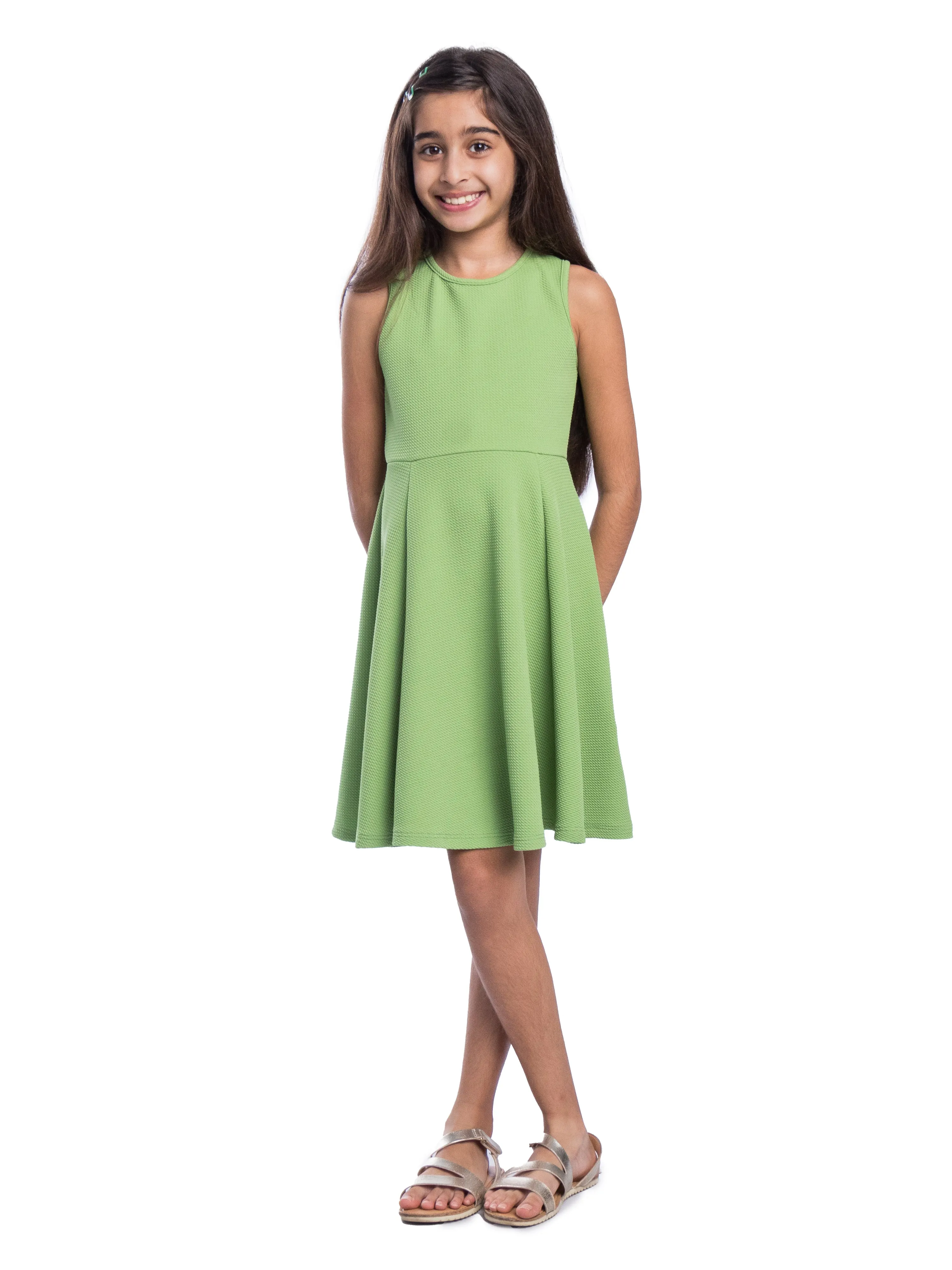 Girls Sleeveless Knee Length Fit and Flare Dress