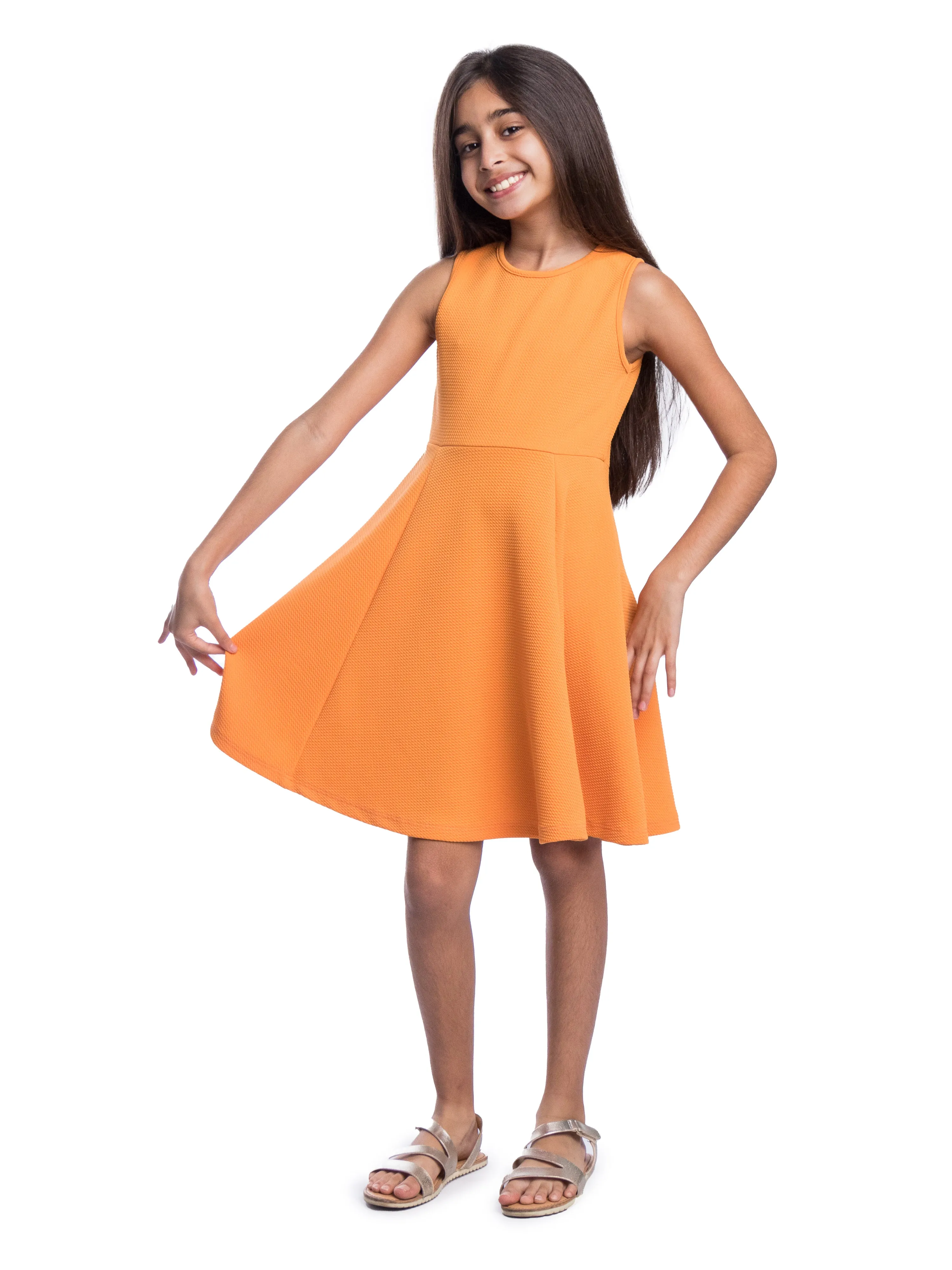 Girls Sleeveless Knee Length Fit and Flare Dress