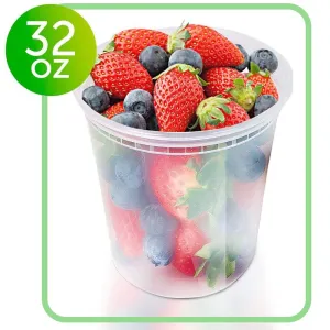 Glotoch 32oz Durable Plastic Microwaveable Reusable Clear Takeout Travel Deli Food Storage Containers with Lids, Dishwasher and Freezer Safe, BPA Free.Perfect for cooled soups, broth, sauces etc.24pcs