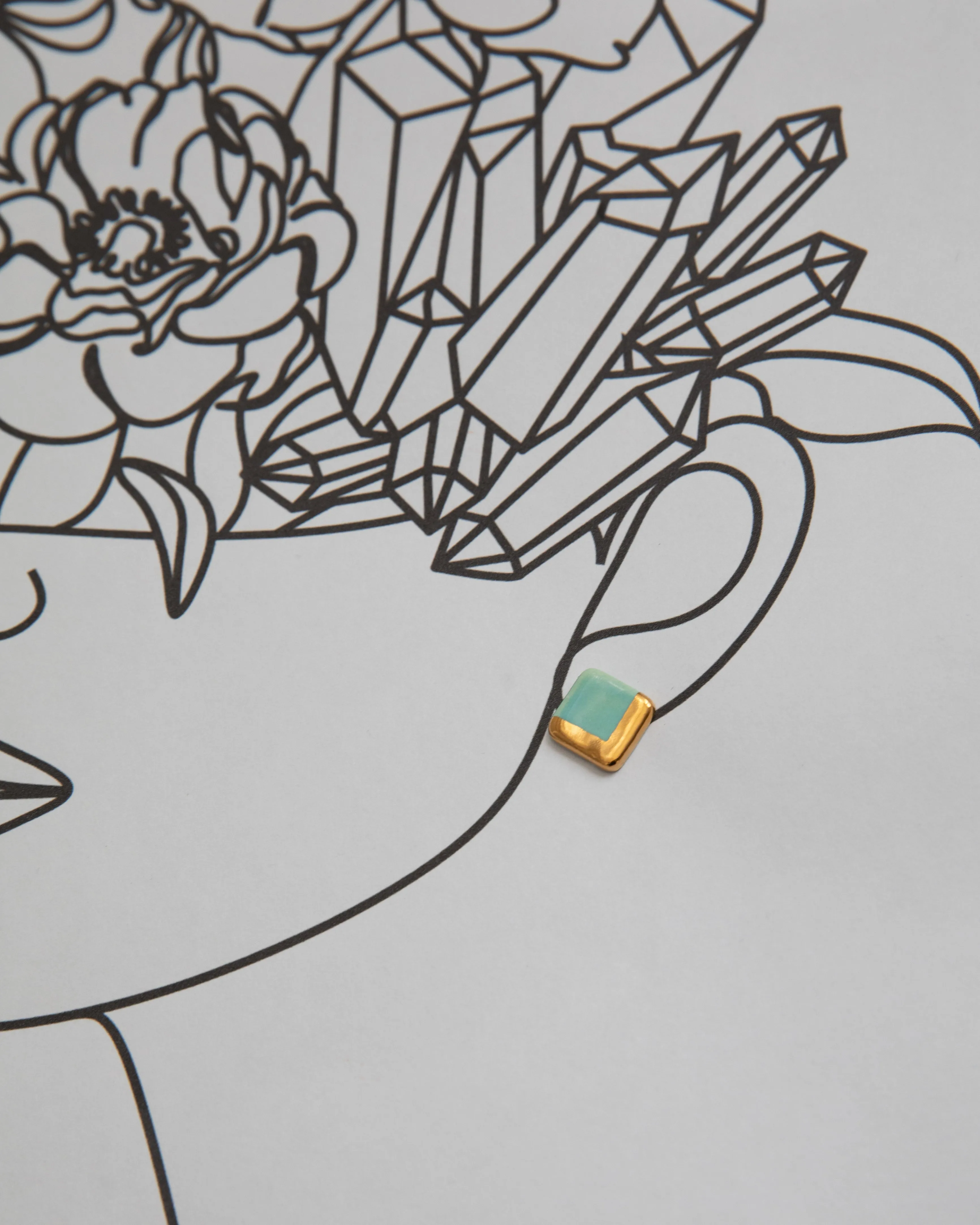 Gold and Porcelain Light Turquoise Square Studs