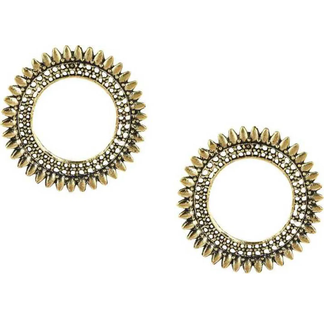Golden Oxidized Round Antique Earrings