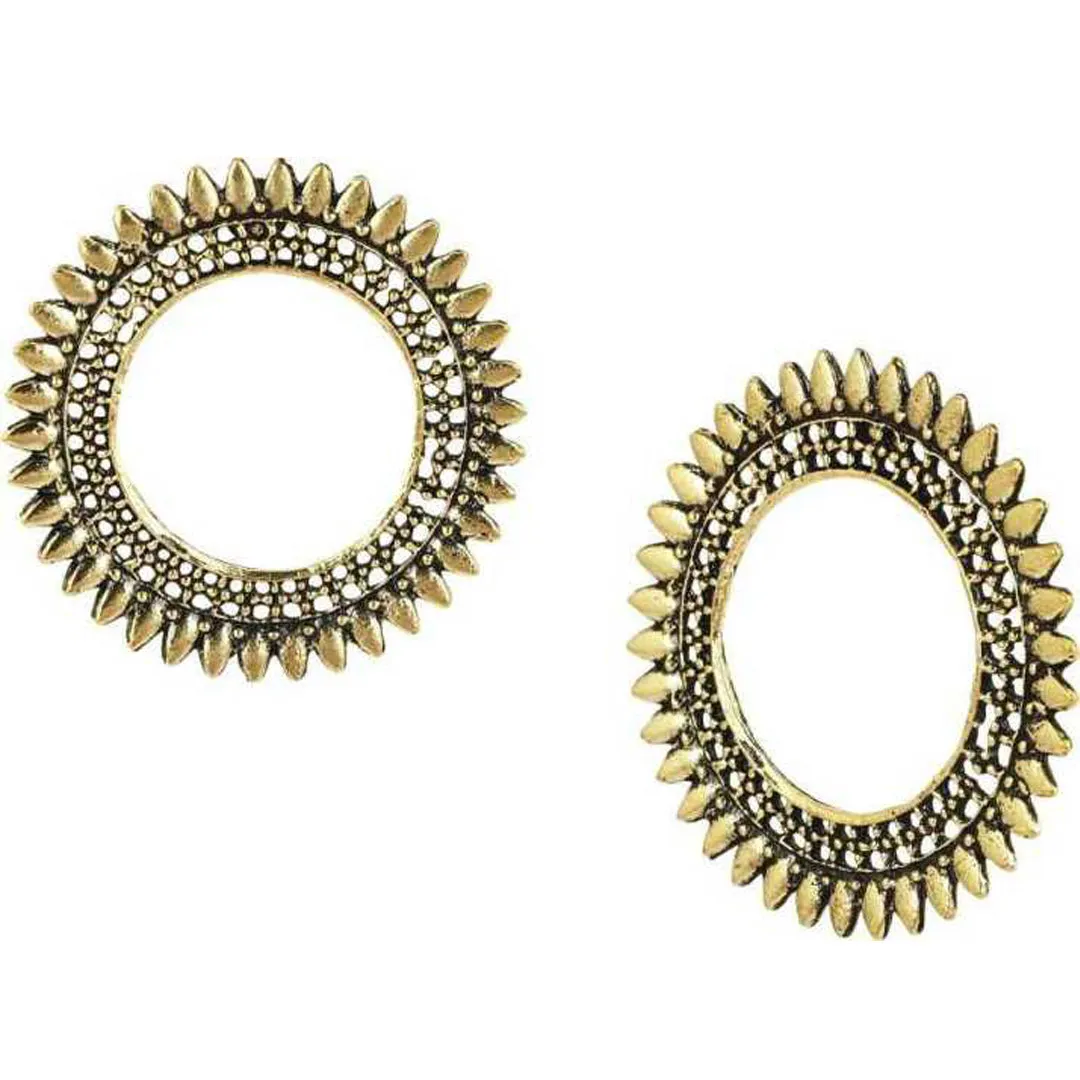 Golden Oxidized Round Antique Earrings