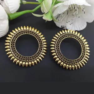 Golden Oxidized Round Antique Earrings