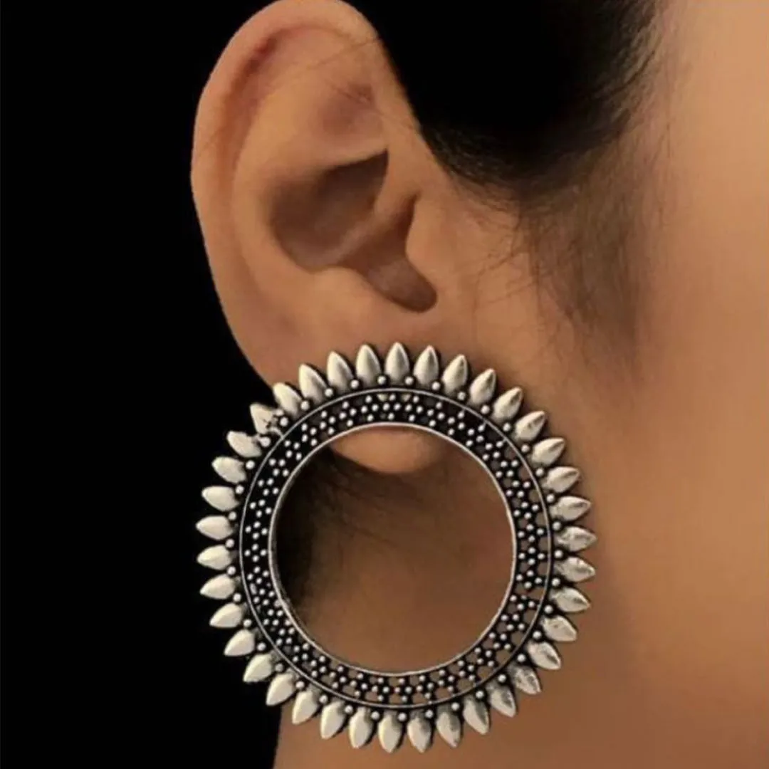 Golden Oxidized Round Antique Earrings