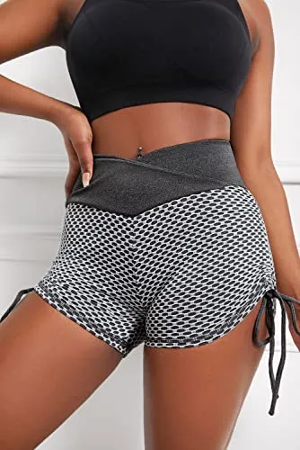 GOSOPIN Women Workout Biker Shorts Booty Scrunch High Waisted Spandex Gym Yoga Shorts Large Gray