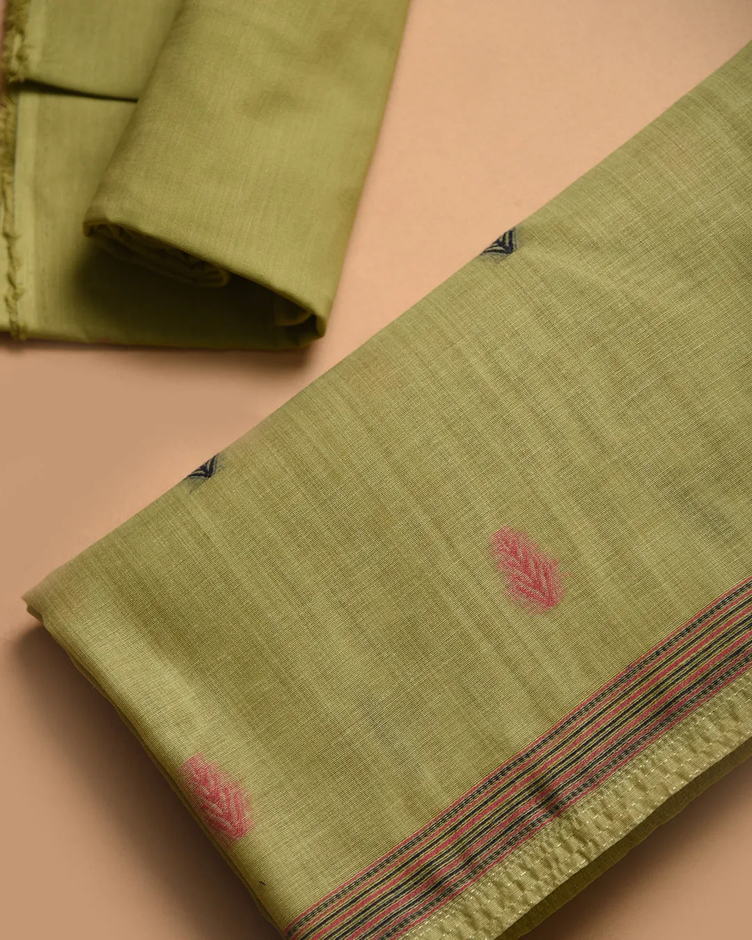 Green Chanderi Blend Jamdani Woven Unstitched Suit Fabric Set With Chanderi Blend Woven Dupatta