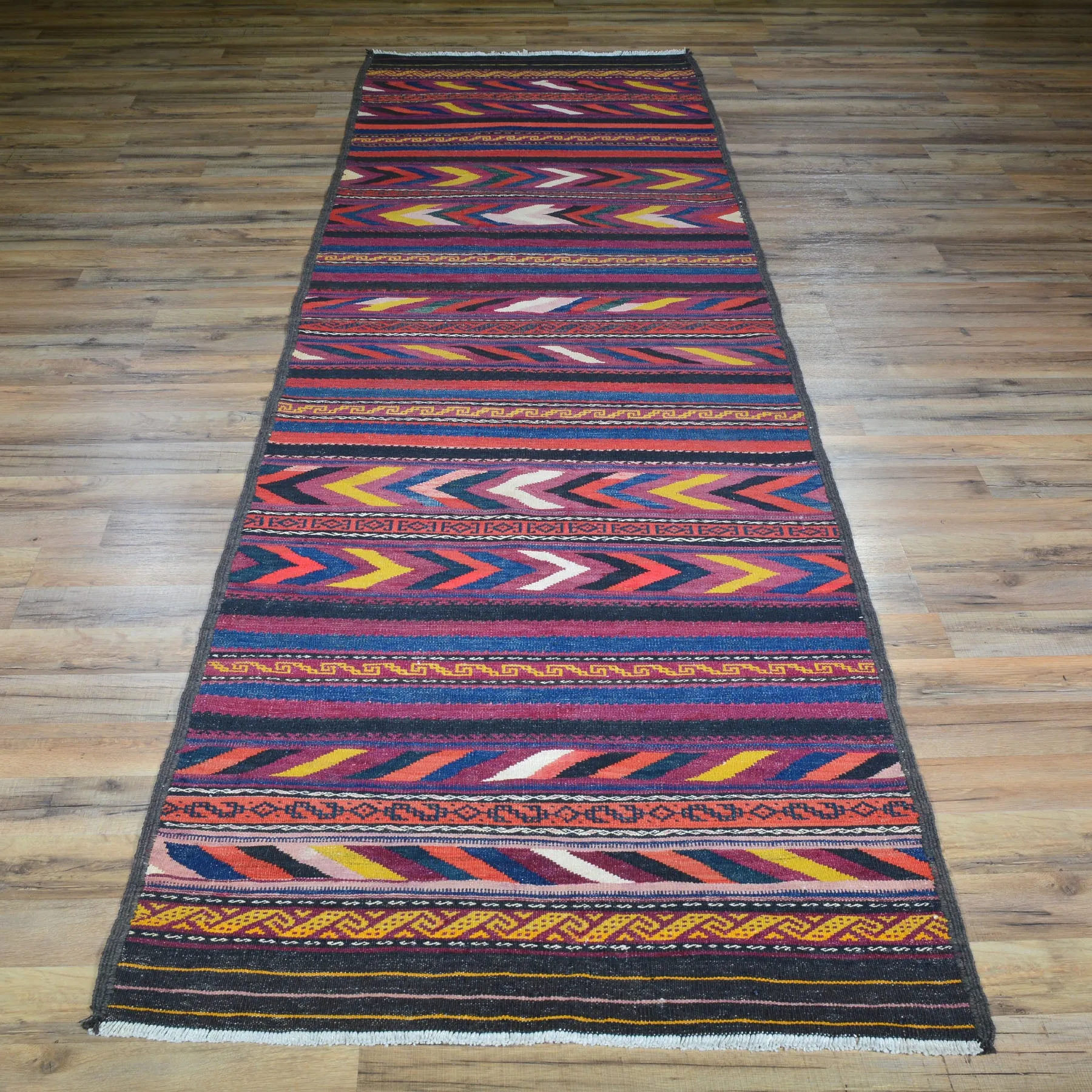 Hand-Woven Fine Afghan Tribal Kilim 100% Wool Rug (Size 3.1 X 10.6) Brral-3273
