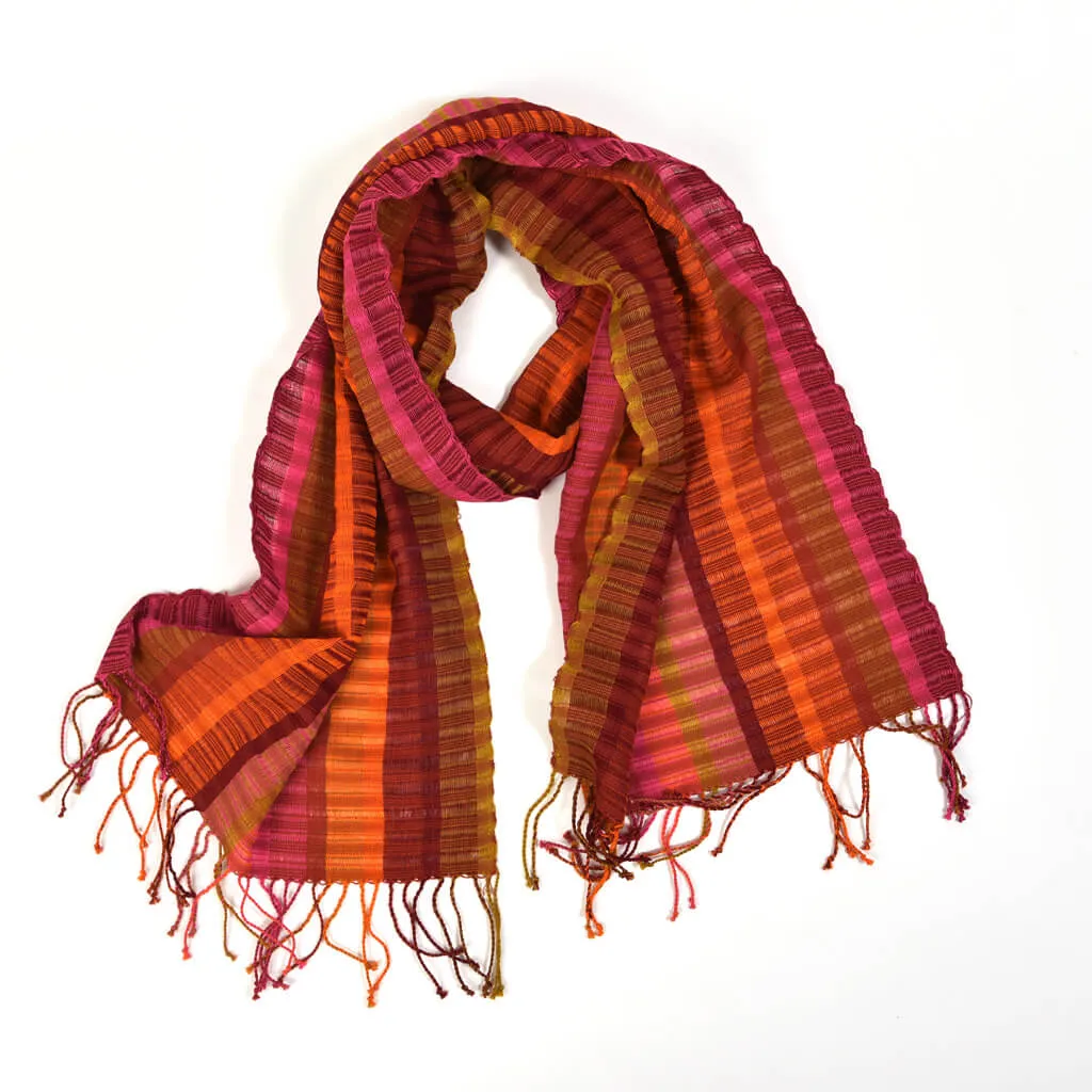 Hand Woven Fringed Scarf | Autumn Leaves