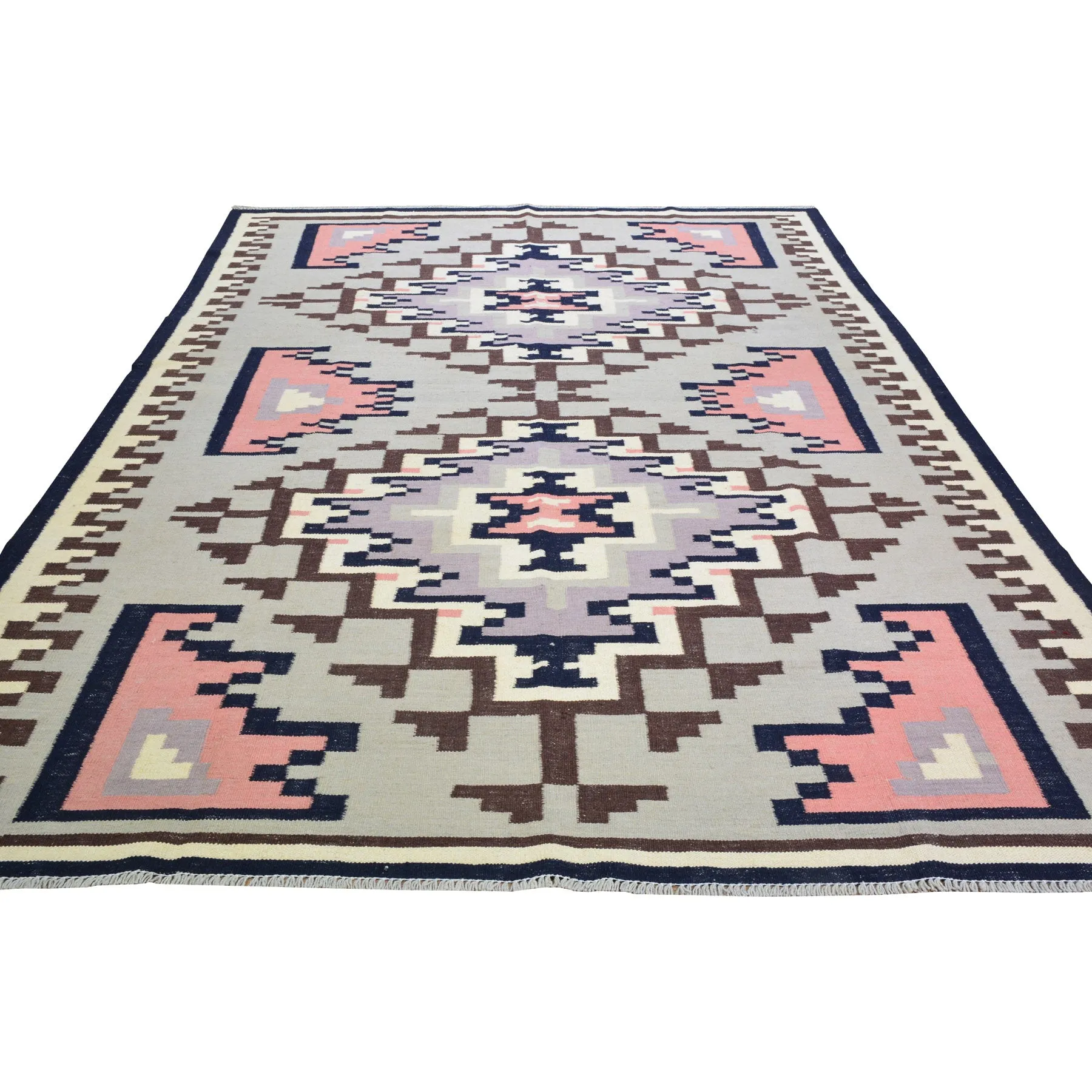 Hand-Woven Reversible Navajo Style Handmade Wool Rug (Size 6.5 X 9.8) Cwral-8712