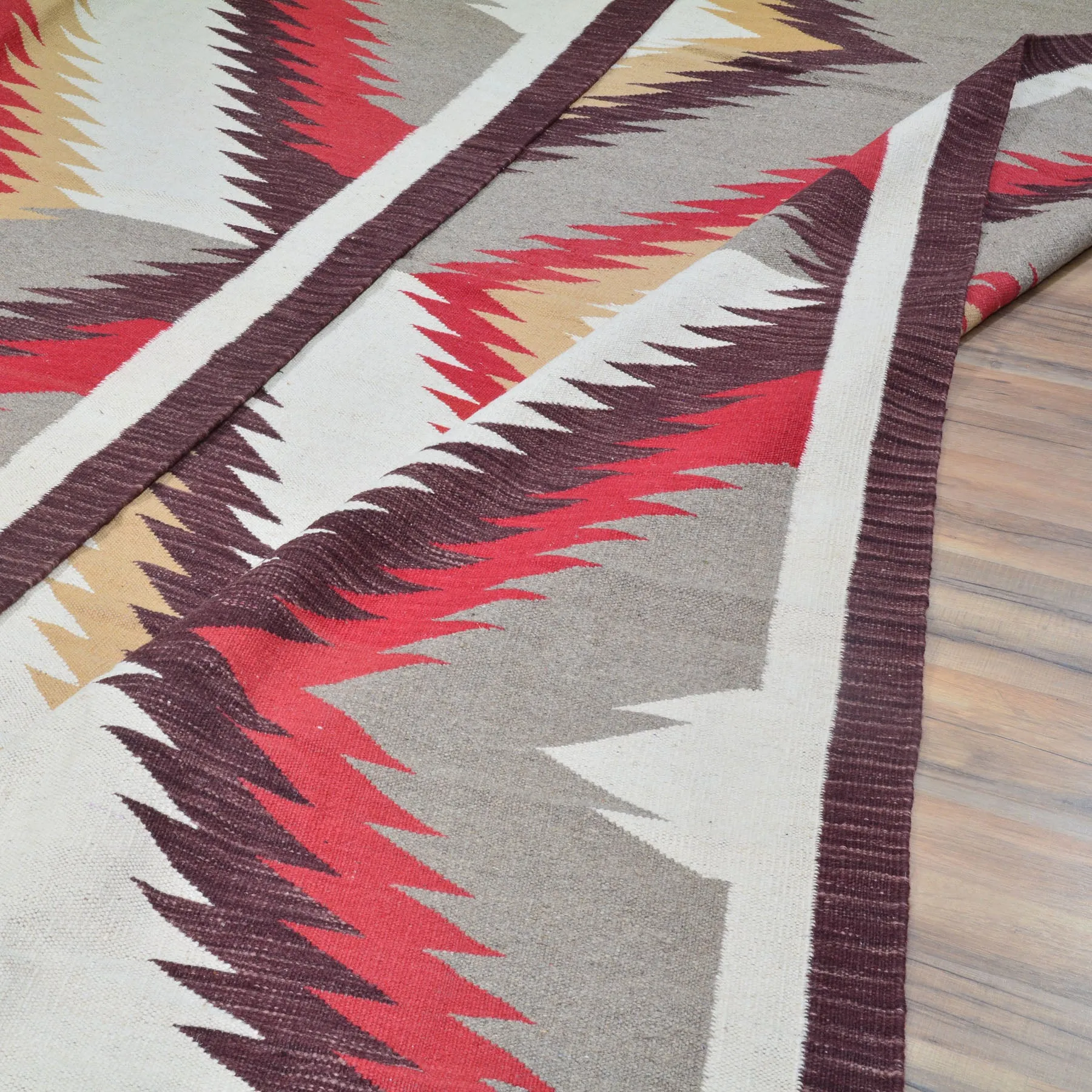 Hand-Woven Reversible Southwestern Design Handmade Wool Kilim (Size 9.9 X 13.2) Cwral-10296