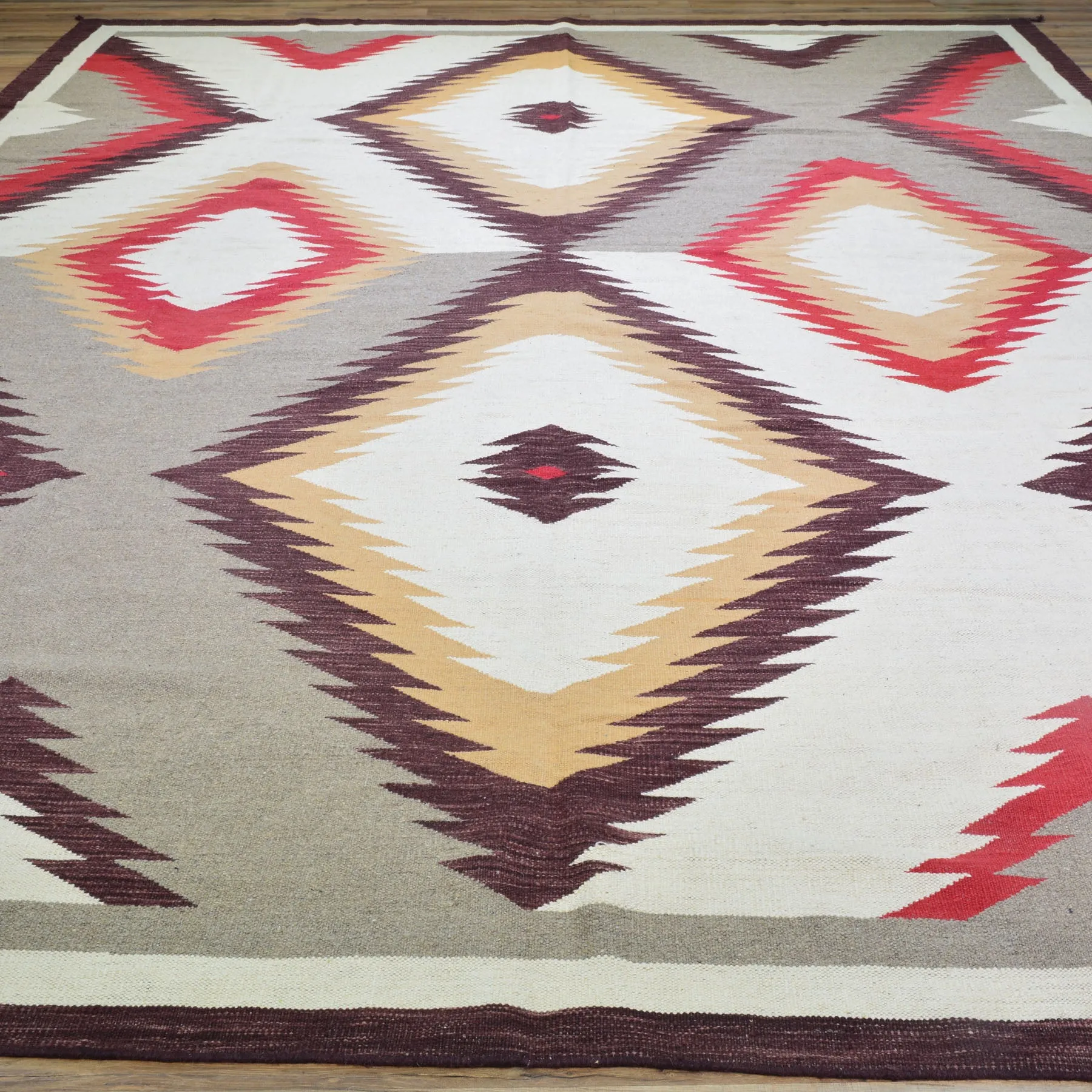 Hand-Woven Reversible Southwestern Design Handmade Wool Kilim (Size 9.9 X 13.2) Cwral-10296