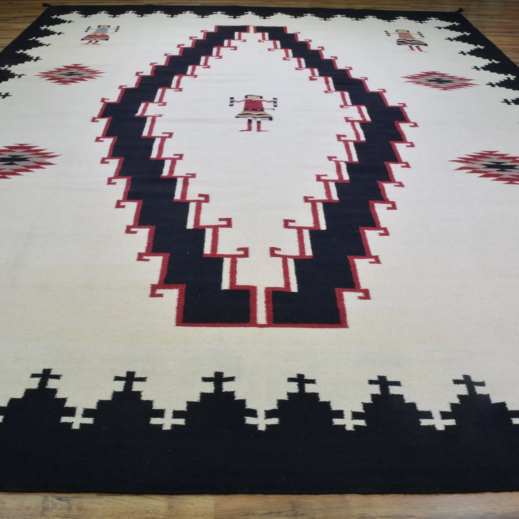 Hand-Woven Reversible Southwestern Design Handmade Wool Rug (Size 10.2 X 14.0) Cwral-10293