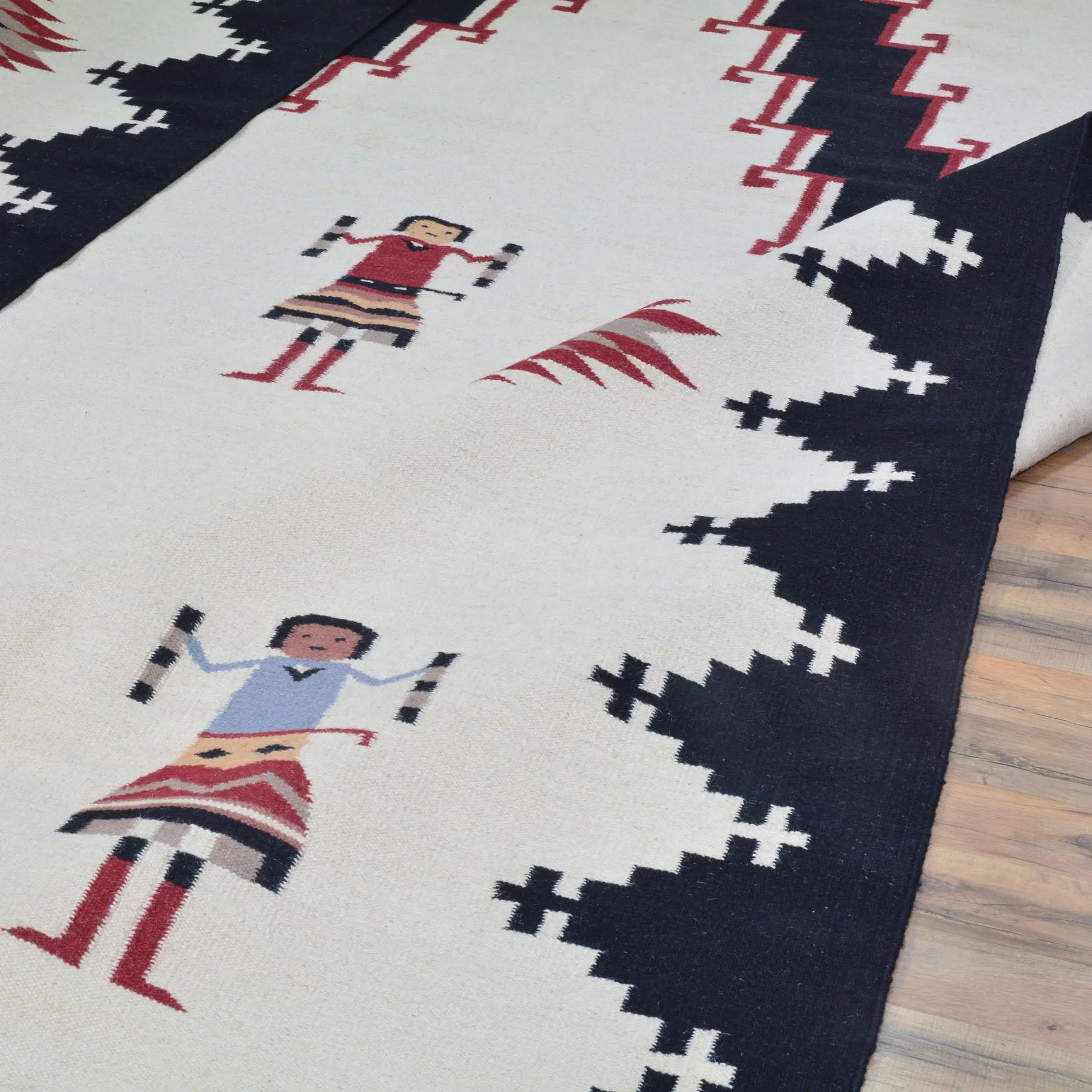 Hand-Woven Reversible Southwestern Design Handmade Wool Rug (Size 10.2 X 14.0) Cwral-10293