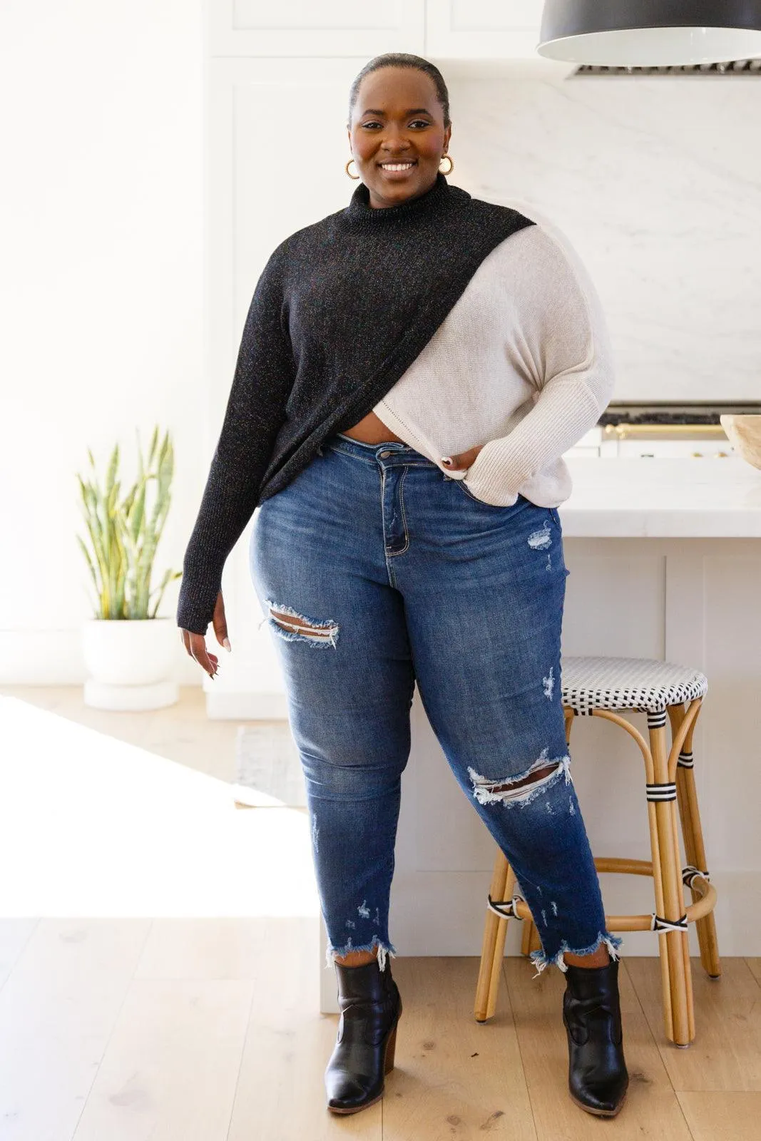 Hazel Blues® | Can't Touch This Sparkle Color Blocked Sweater