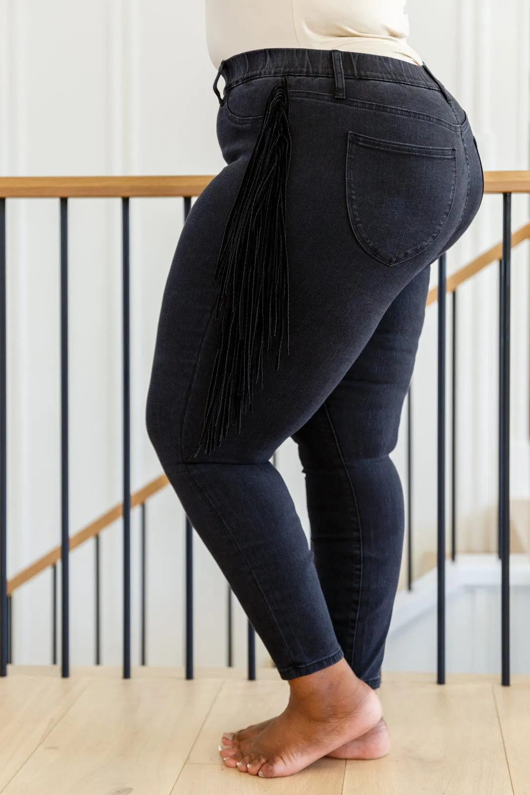 Hazel Blues® | Hilary Side Fringe Skinny Jegging In Black