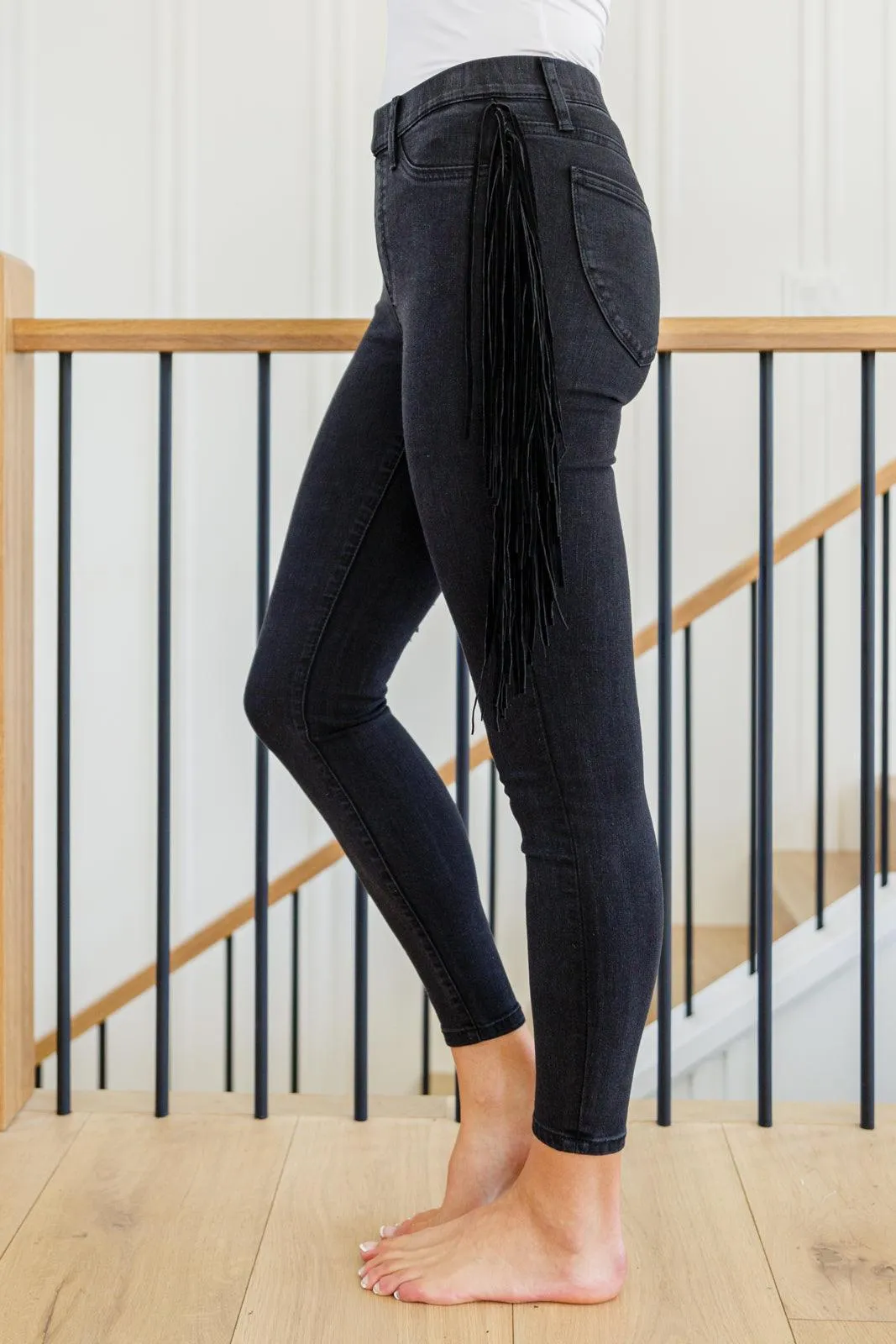 Hazel Blues® | Hilary Side Fringe Skinny Jegging In Black