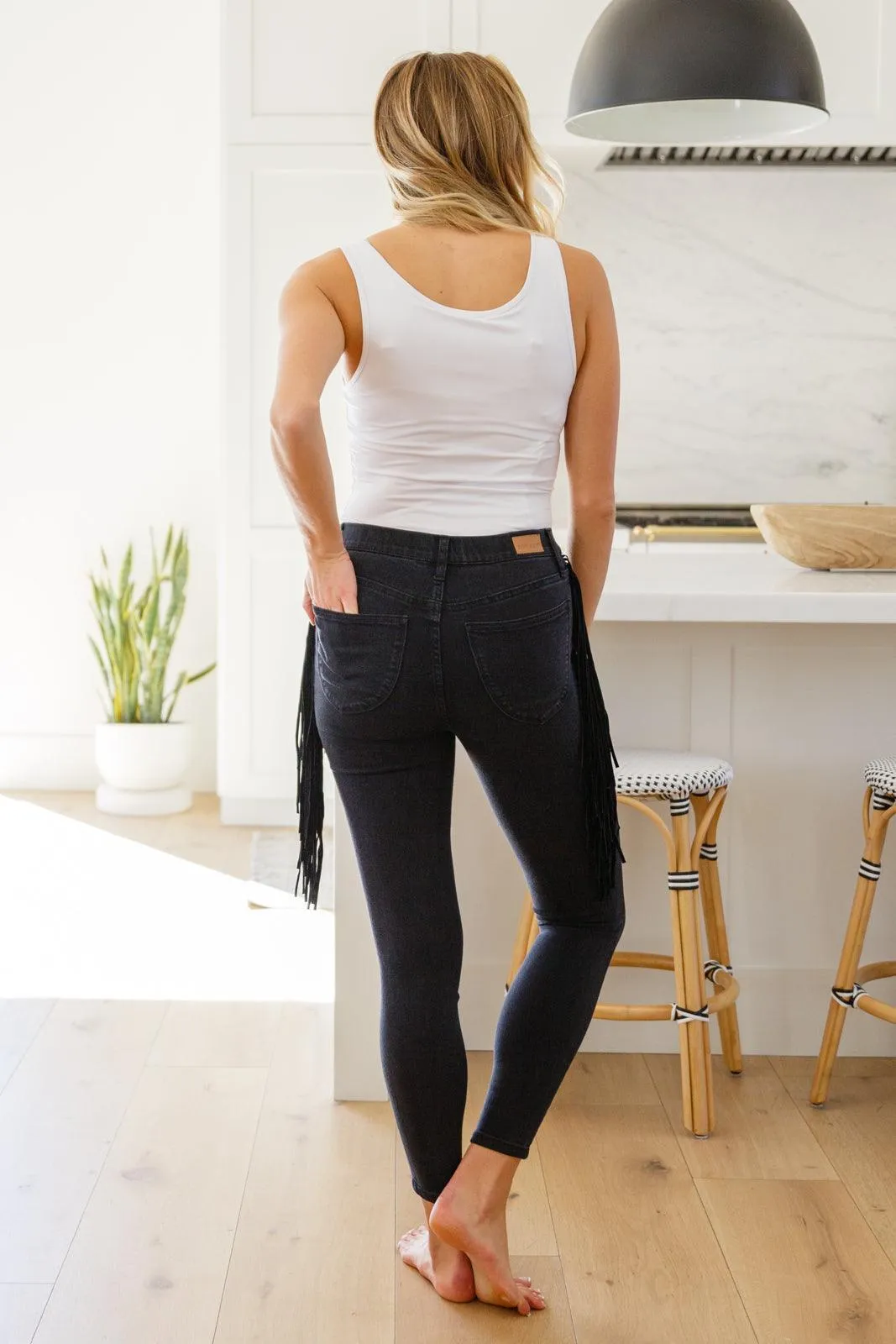 Hazel Blues® | Hilary Side Fringe Skinny Jegging In Black