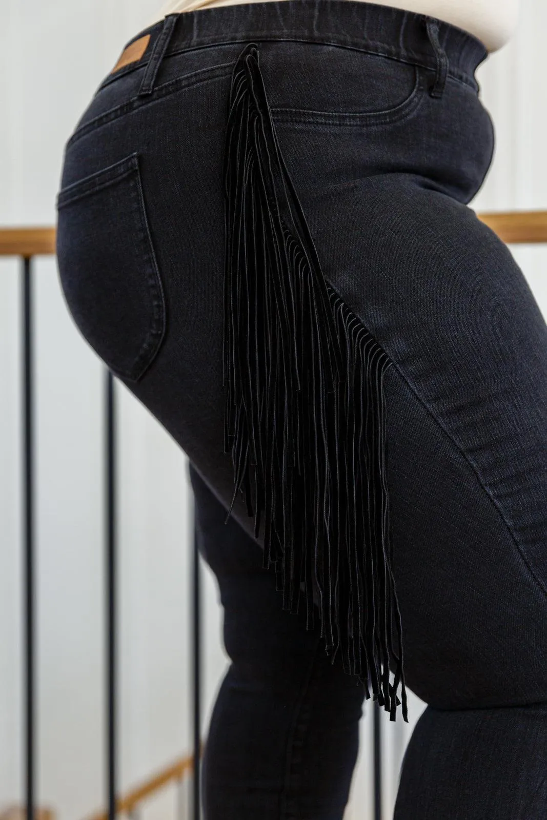 Hazel Blues® | Hilary Side Fringe Skinny Jegging In Black
