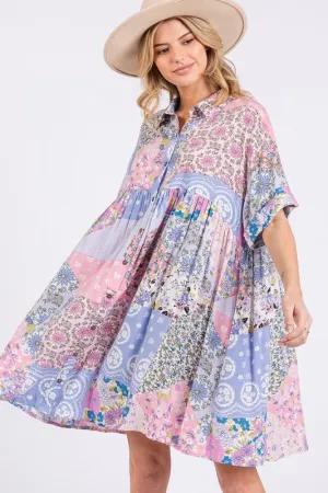 Hazel Blues® |  SAGE   FIG Floral Collared Neck Half Sleeve Mini Shirt Dress